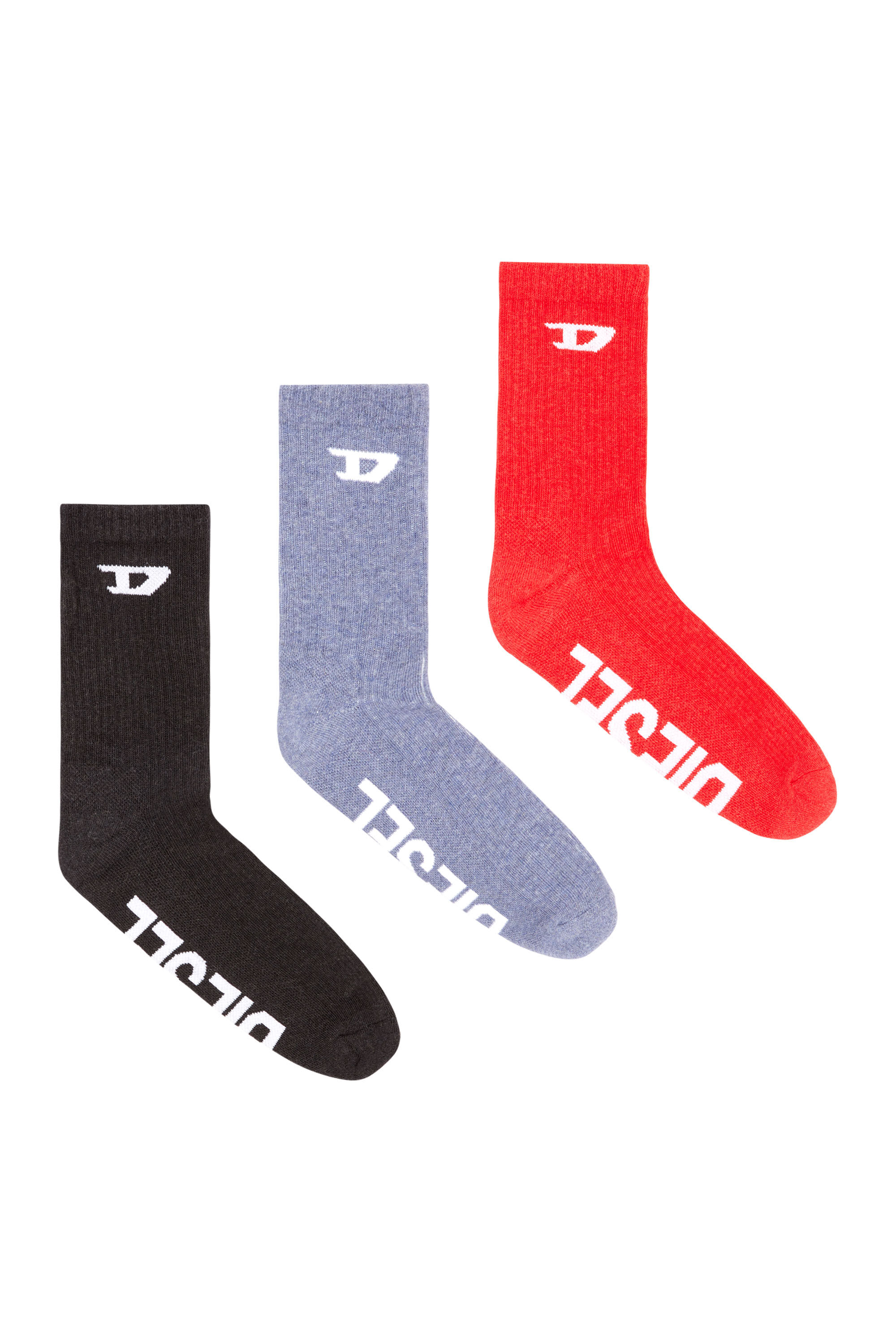 Diesel - SKM-D-CREW-SPORT-SOCKS, Set di tre calzini a coste con logo D Uomo in Multicolor - 1