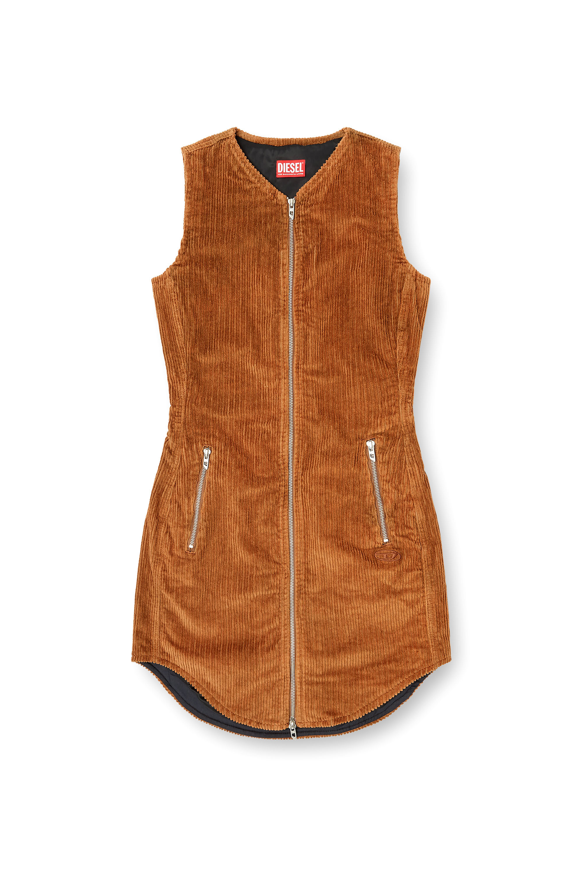 Diesel - D-ENEA, Mini abito in cotone con zip frontale Donna in Marrone - 2