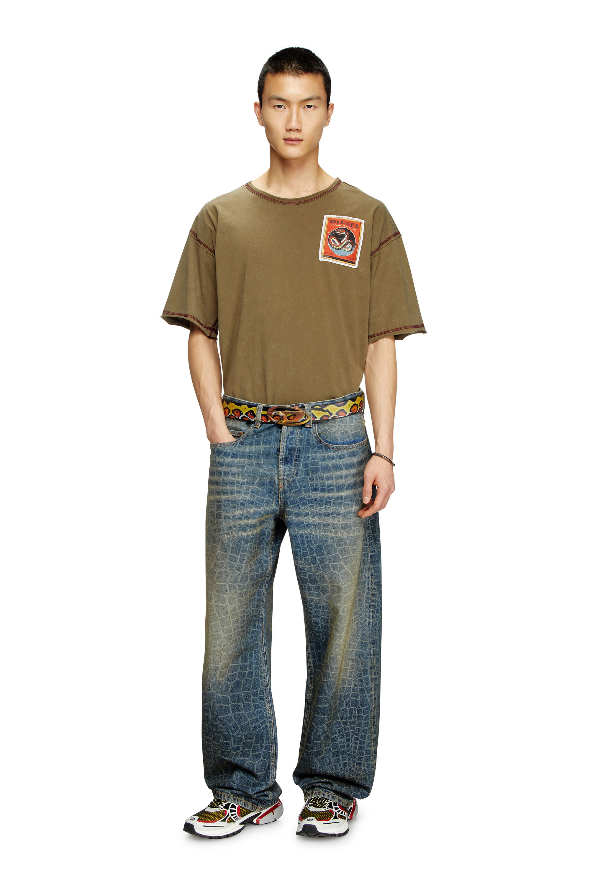 Diesel - CL-T-BOXT-SNAKE, T-shirt trattata con patch snake Unisex in Verde - 1
