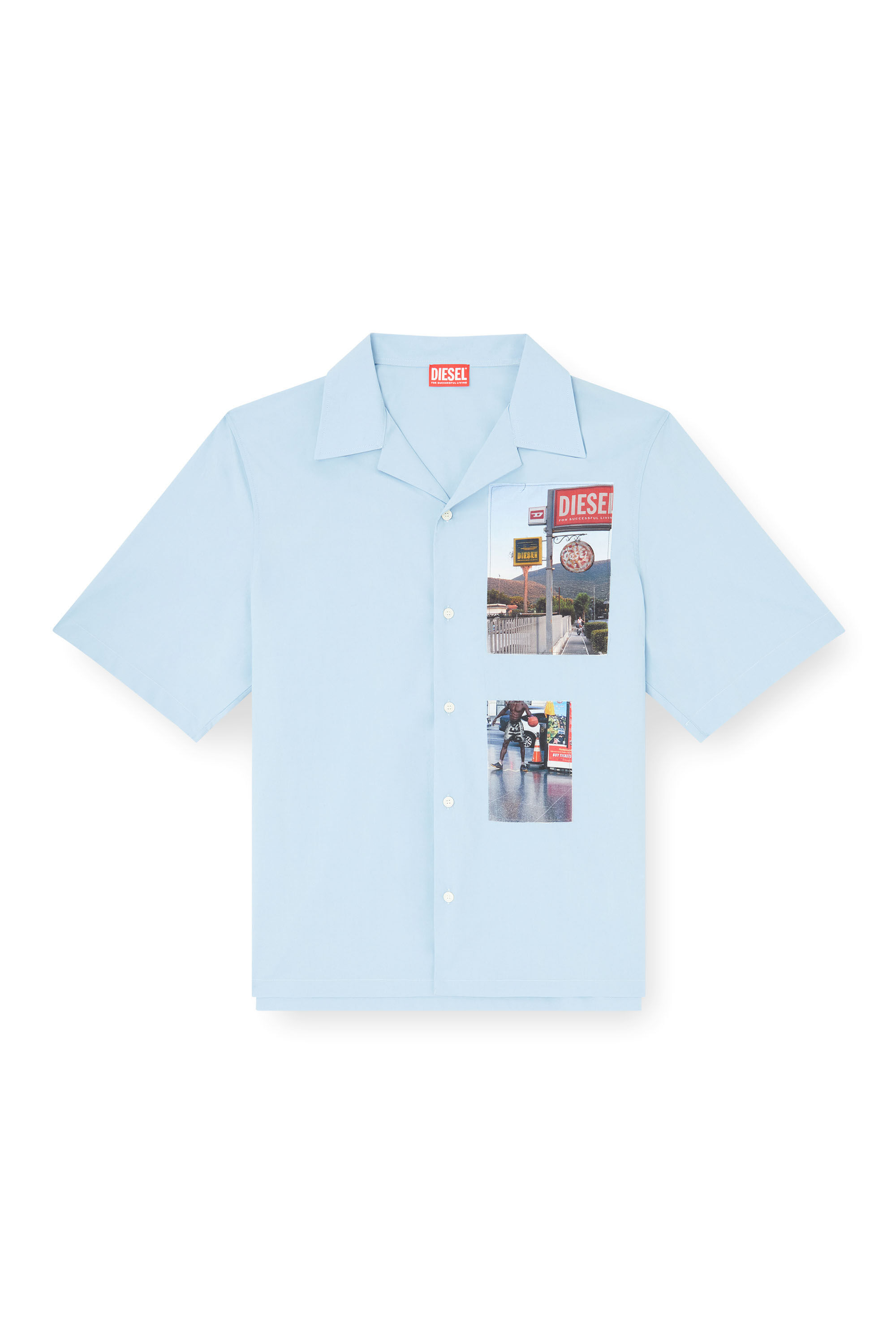 Diesel - S-BRACK-A-AJFY, Camicia a manica corta con patch fotografiche Uomo in Blu - 2