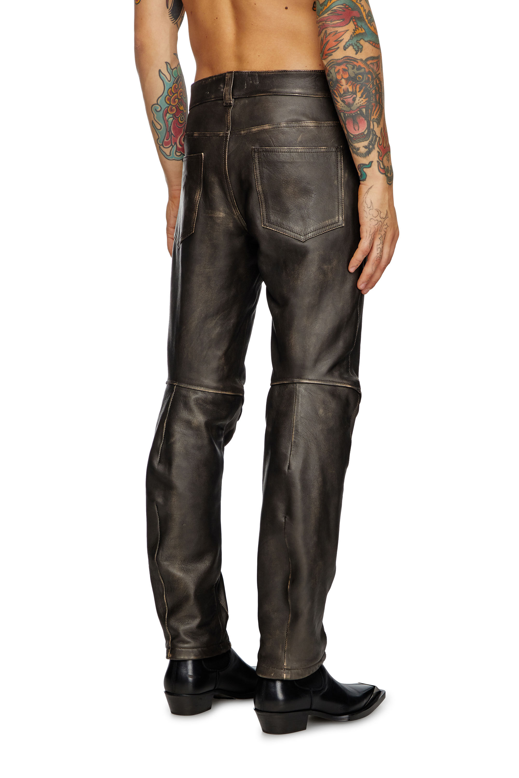 Diesel - P-NASH-LEAT, Pantaloni in pelle distressed Uomo in Nero - 4