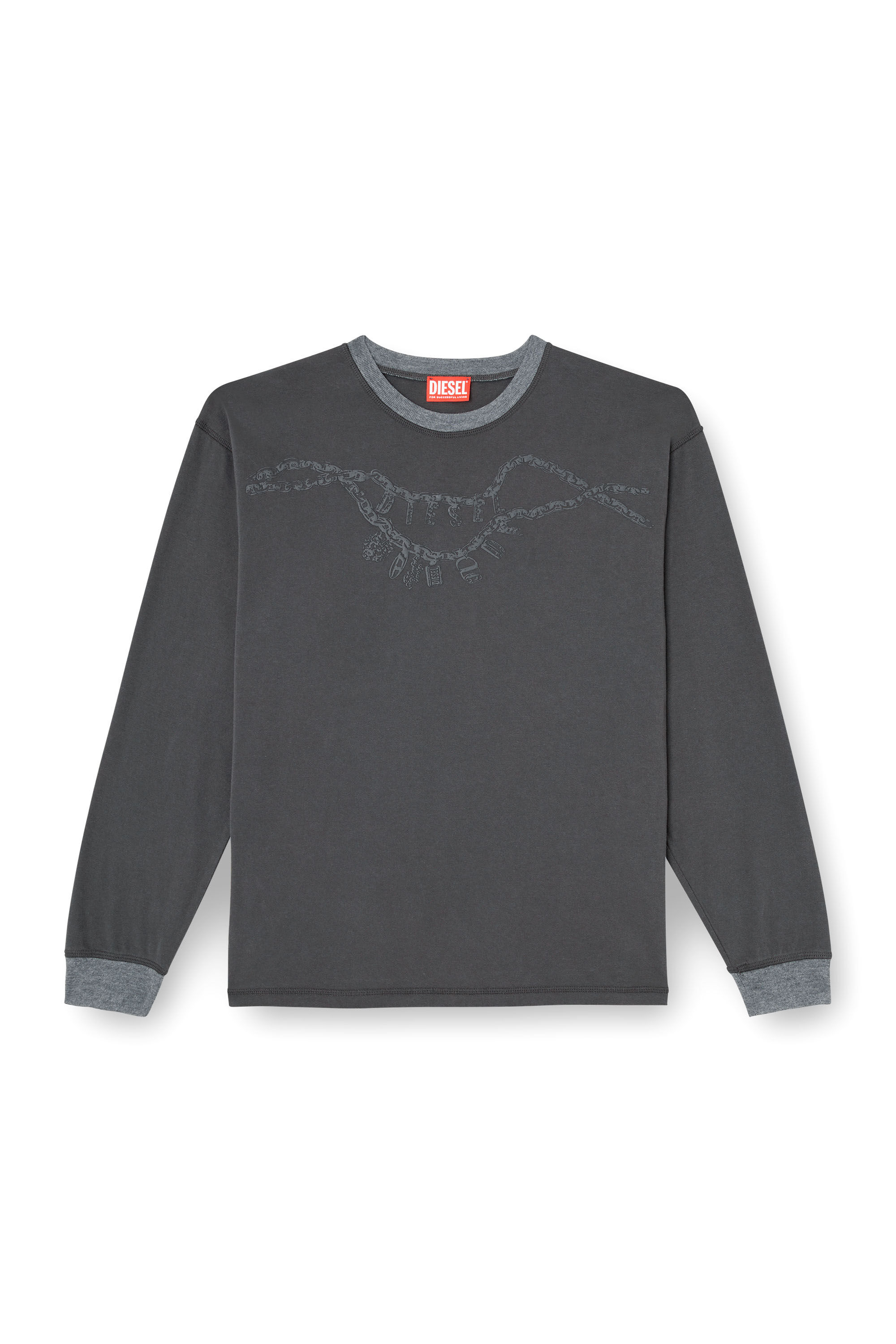 Diesel - T-BOXT-LS-HOSHI, T-shirt a maniche lunghe con stampa collana Unisex in Grigio - 2