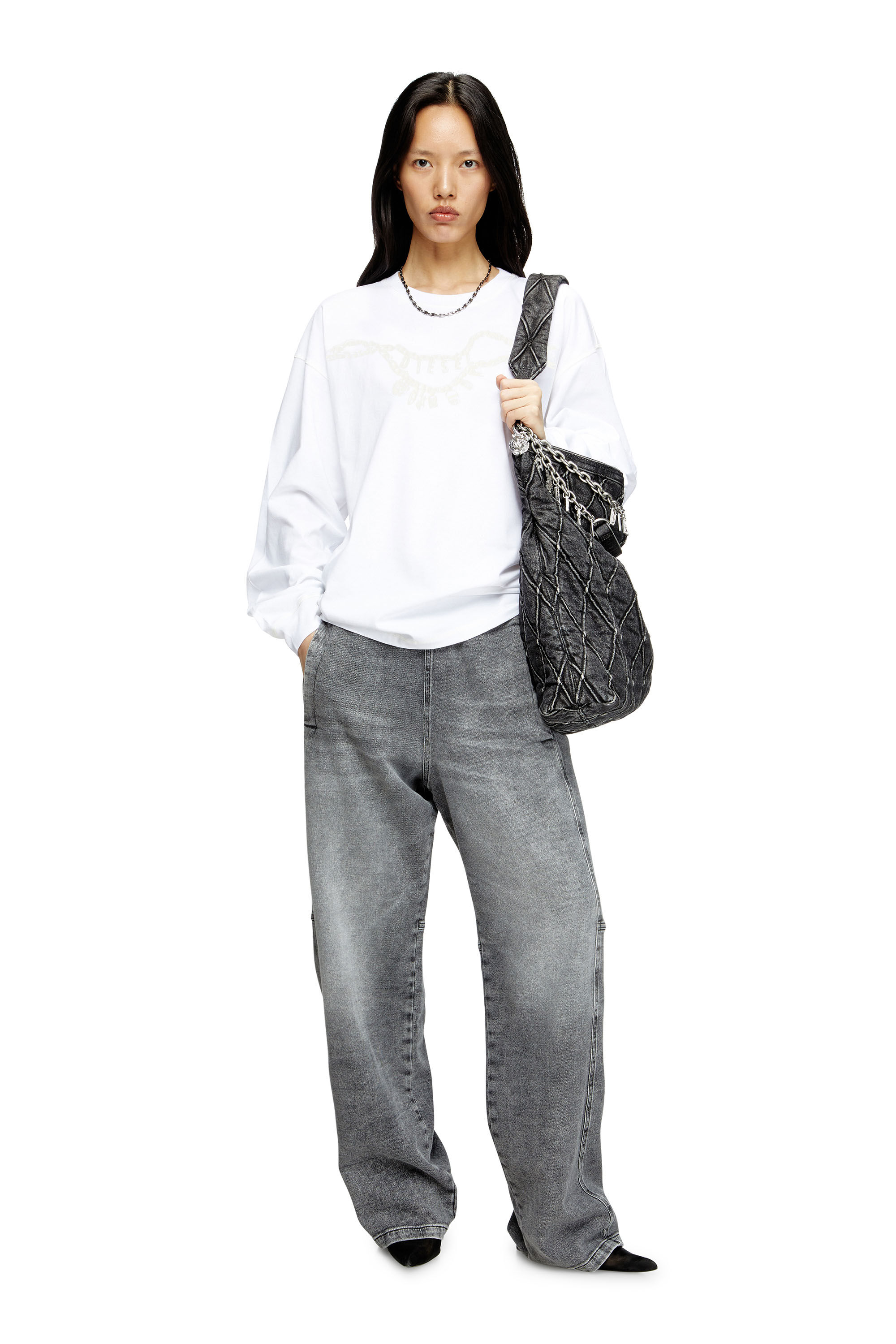 Diesel - T-BOXT-LS-HOSHI, T-shirt a maniche lunghe con stampa collana Unisex in Bianco - 6