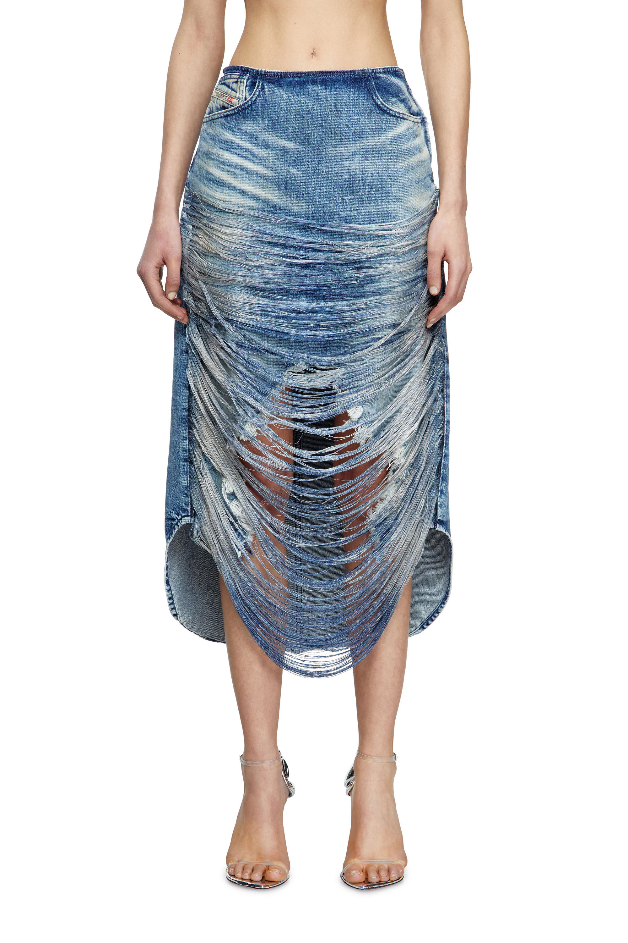 Diesel - DE-PLUMY-FSG, Gonna midi in denim con frange Donna in Blu - 3