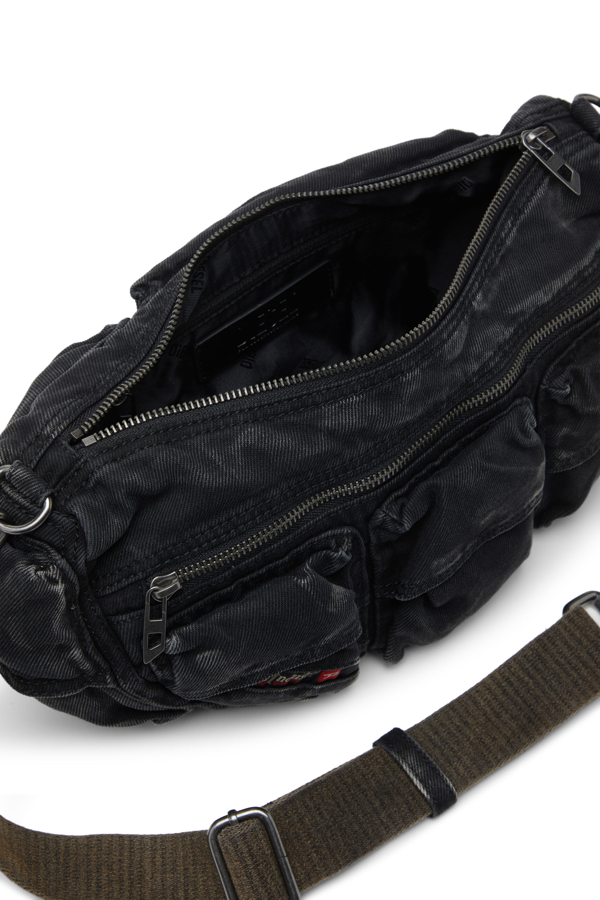 Diesel - MULTI-PKTS SHOULDER BAG X, Multi-Pkts-Borsa multipocket in denim washed Unisex in Nero - 2