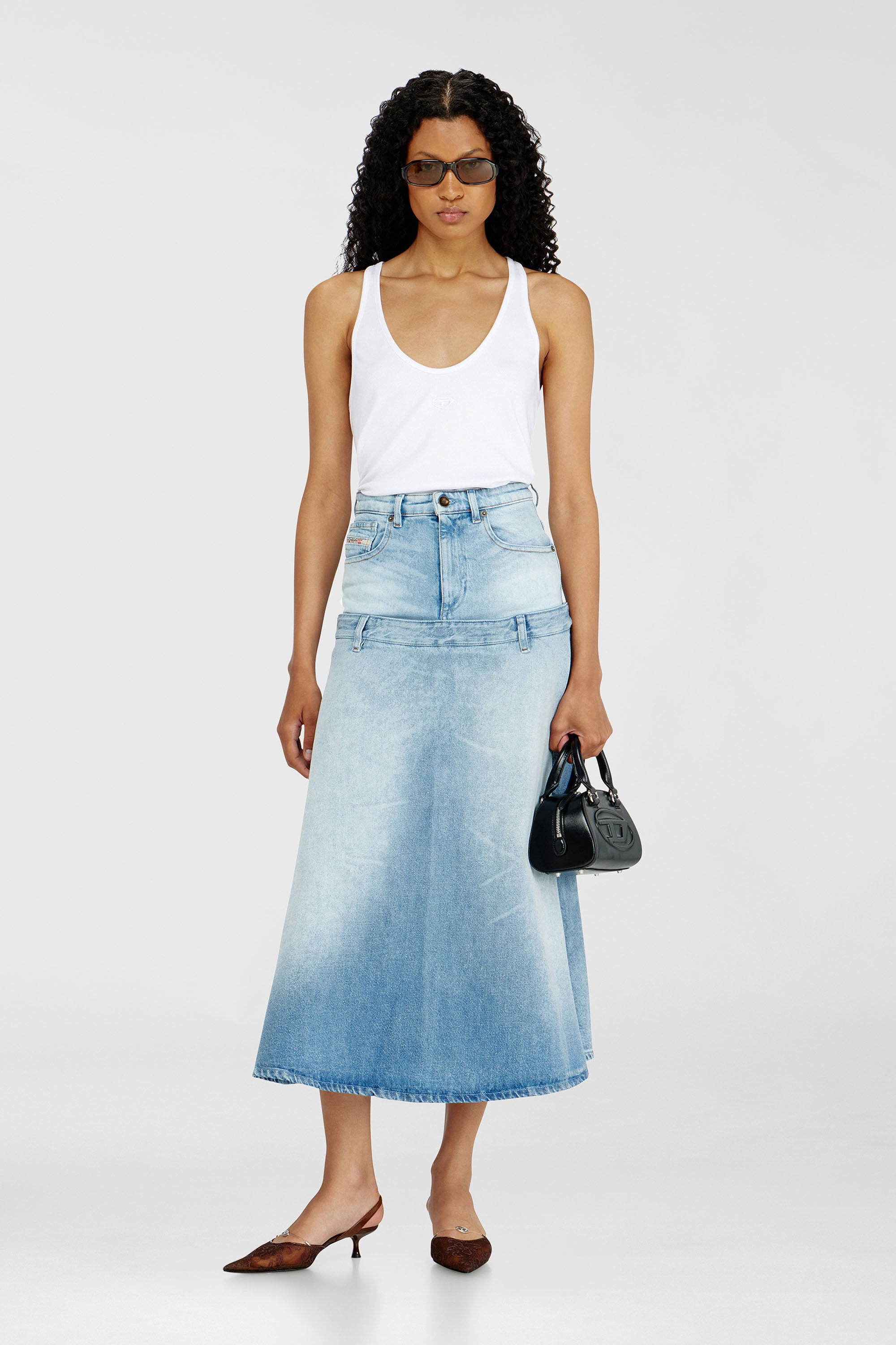 Diesel - DE-VORYA-S, Gonna in denim con design a strati Donna in Blu - 1