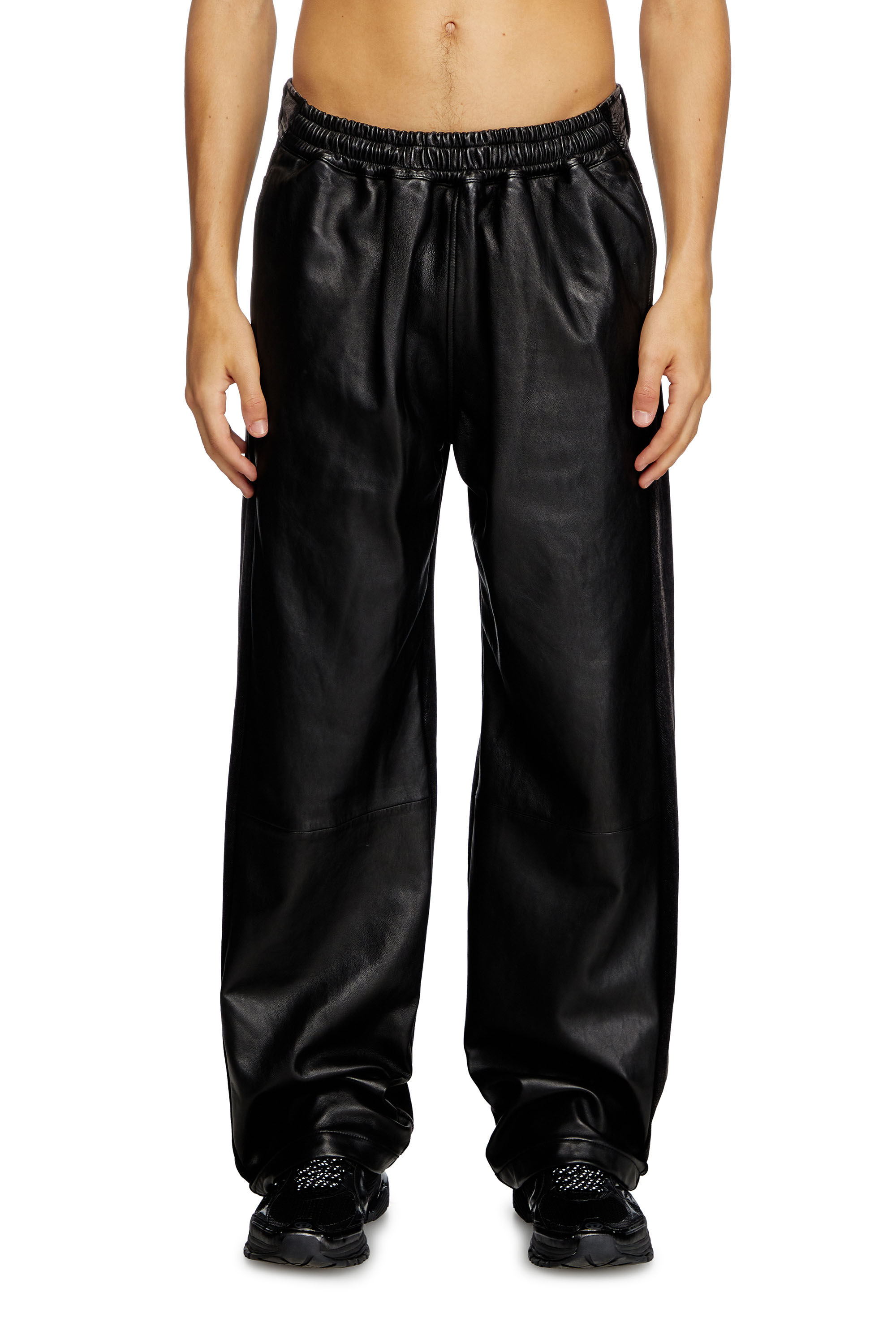 Diesel - P-OCHS, Pantaloni ibridi in denim e pelle Uomo in Nero - 3
