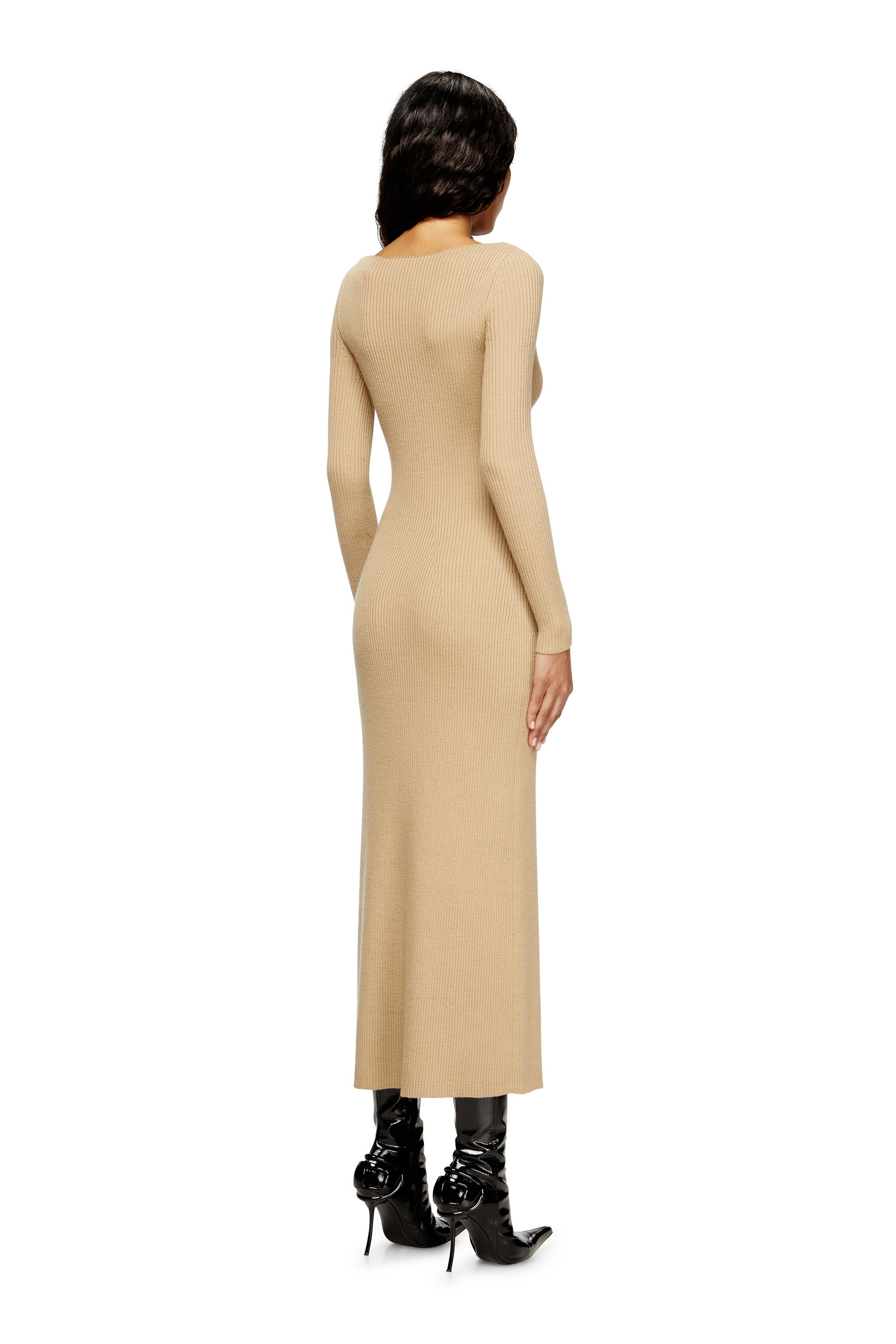 Diesel - M-OLONI, Abito midi in lana con intarsio Donna in Marrone - 4