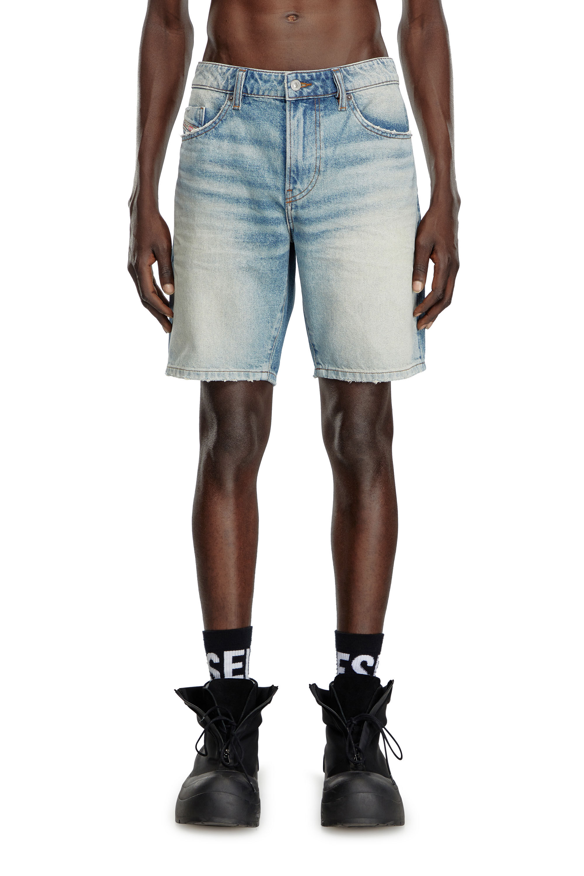 Short slim fit in denim Uomo Blu Chiaro Diesel