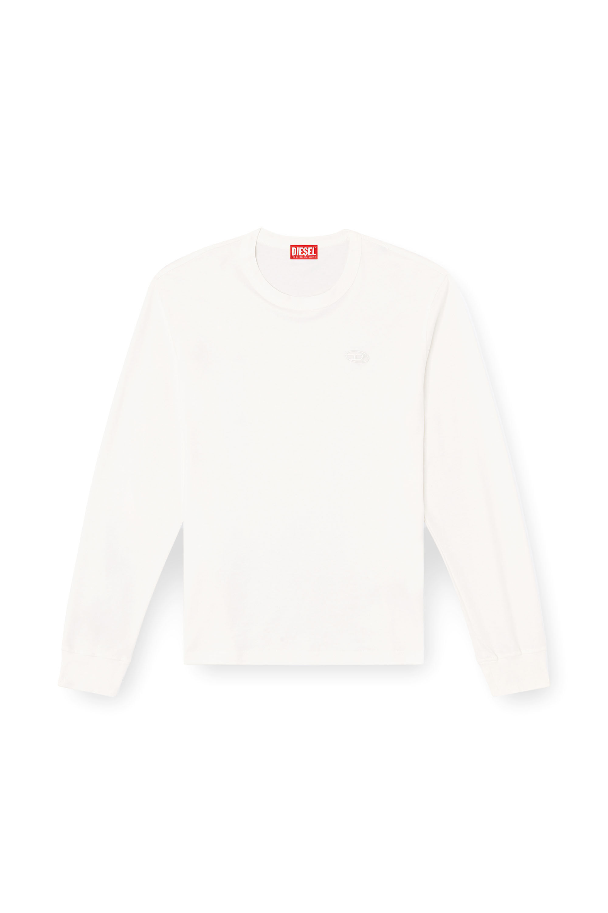 Diesel - T-ADJUST-LS-SLITS-R17, T-shirt a maniche lunghe con logo ricamato Uomo in Bianco - 2