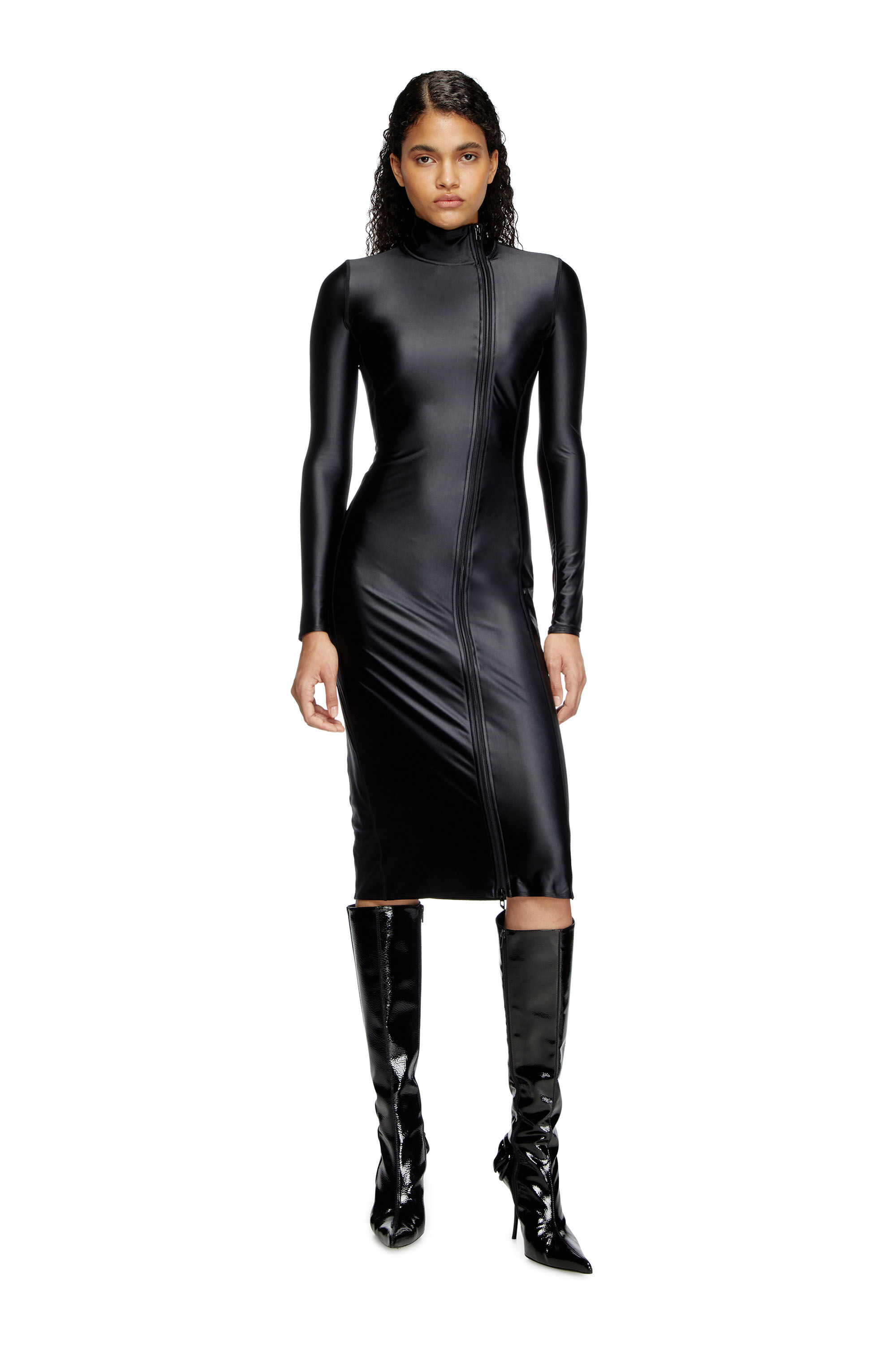 Diesel - D-SILVER, Abito midi a lupetto in chintz Donna in Nero - 3