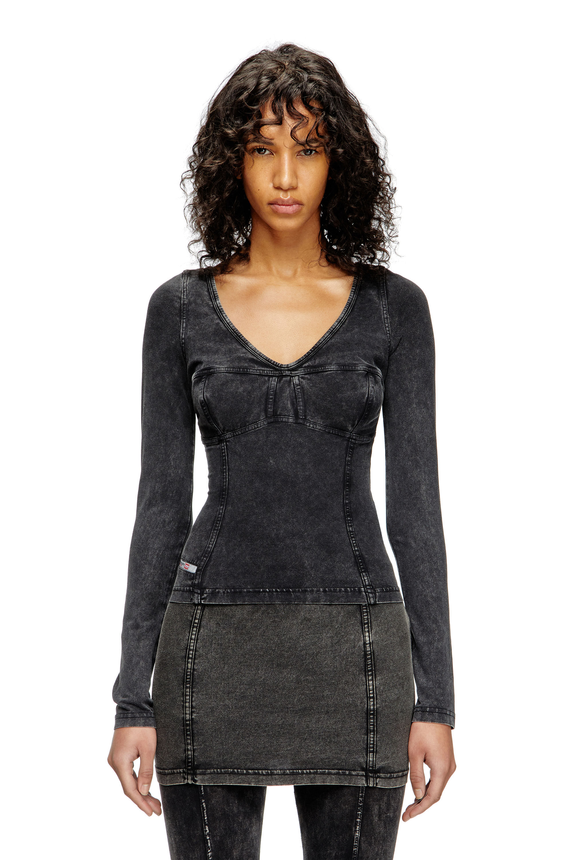 Diesel - T-ELIN, Maglia a maniche lunghe effetto denim Donna in Nero - 3