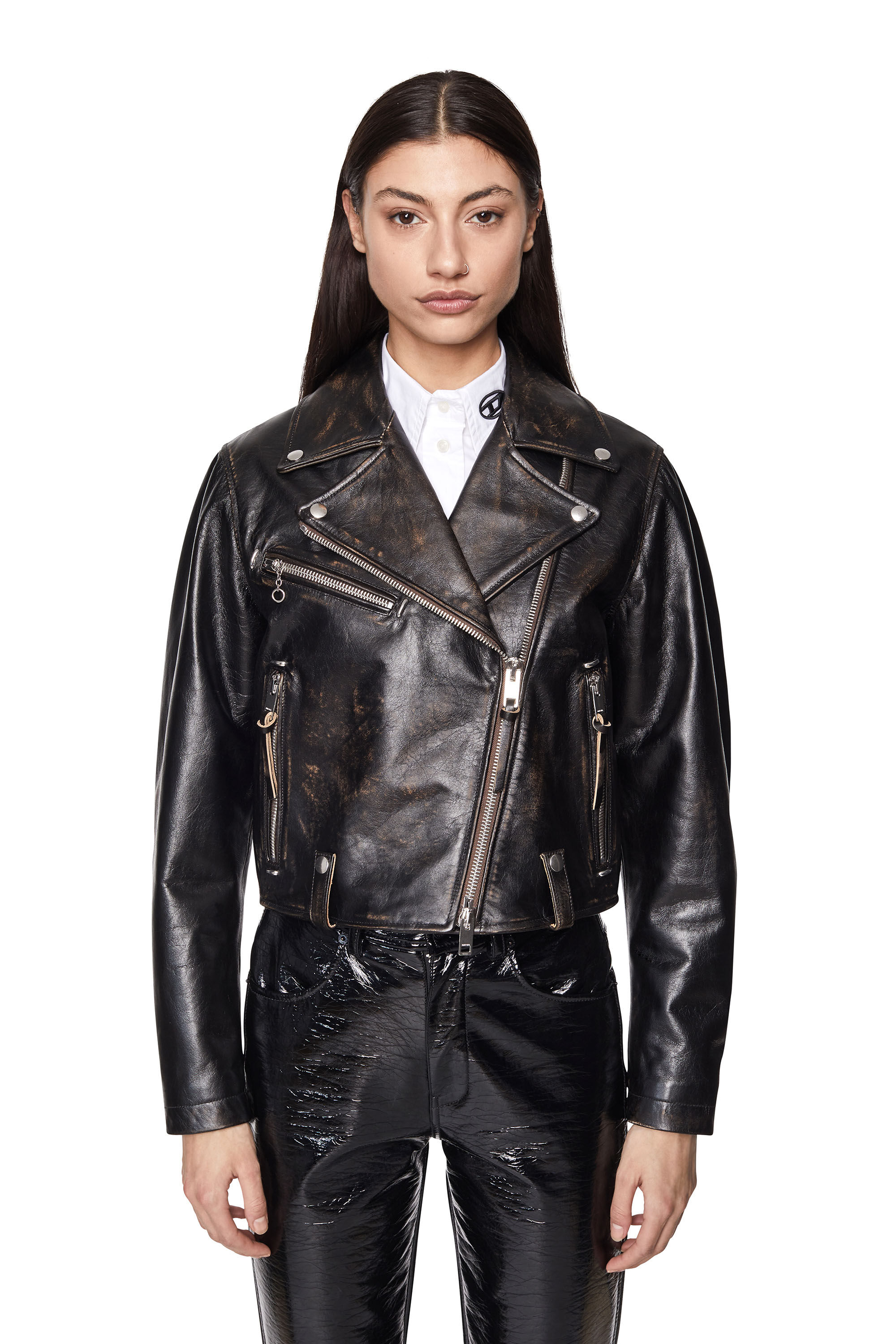 L-EDMEA-CL Donna: Giacca biker in pelle trattata | Diesel