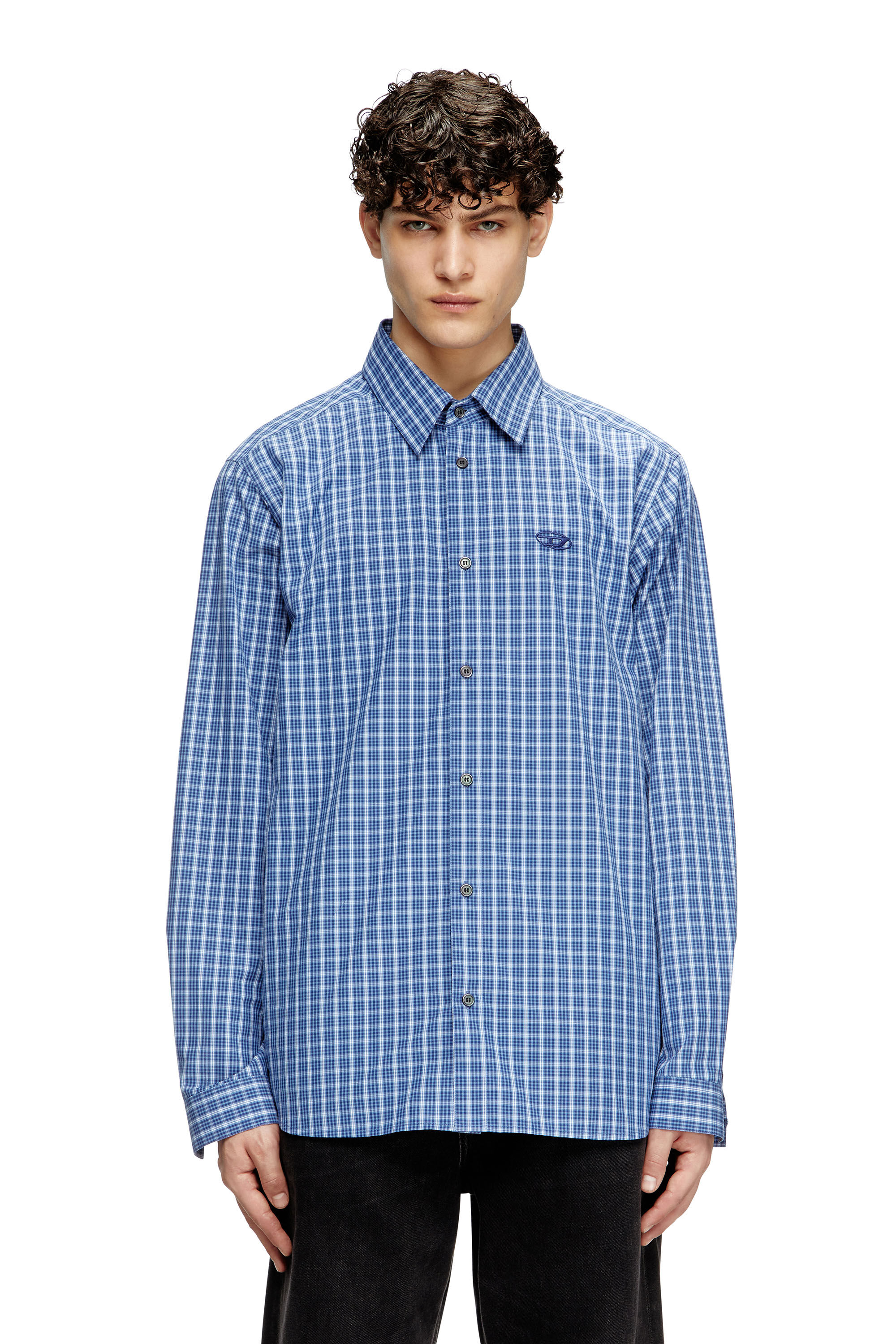Diesel - S-SIMPLY-DLBV, Camicia a quadretti con Oval D ricamato Uomo in Blu - 2