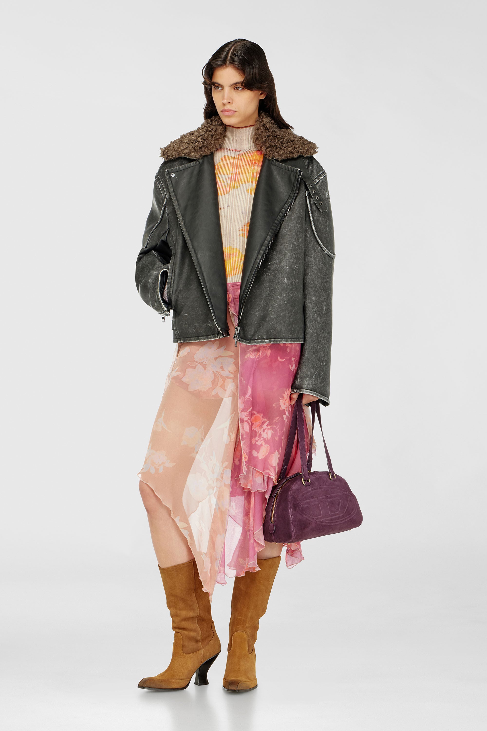 Diesel - M-IORIA, Dolcevita in lana a costine con stampa floreale Donna in Multicolor - 1
