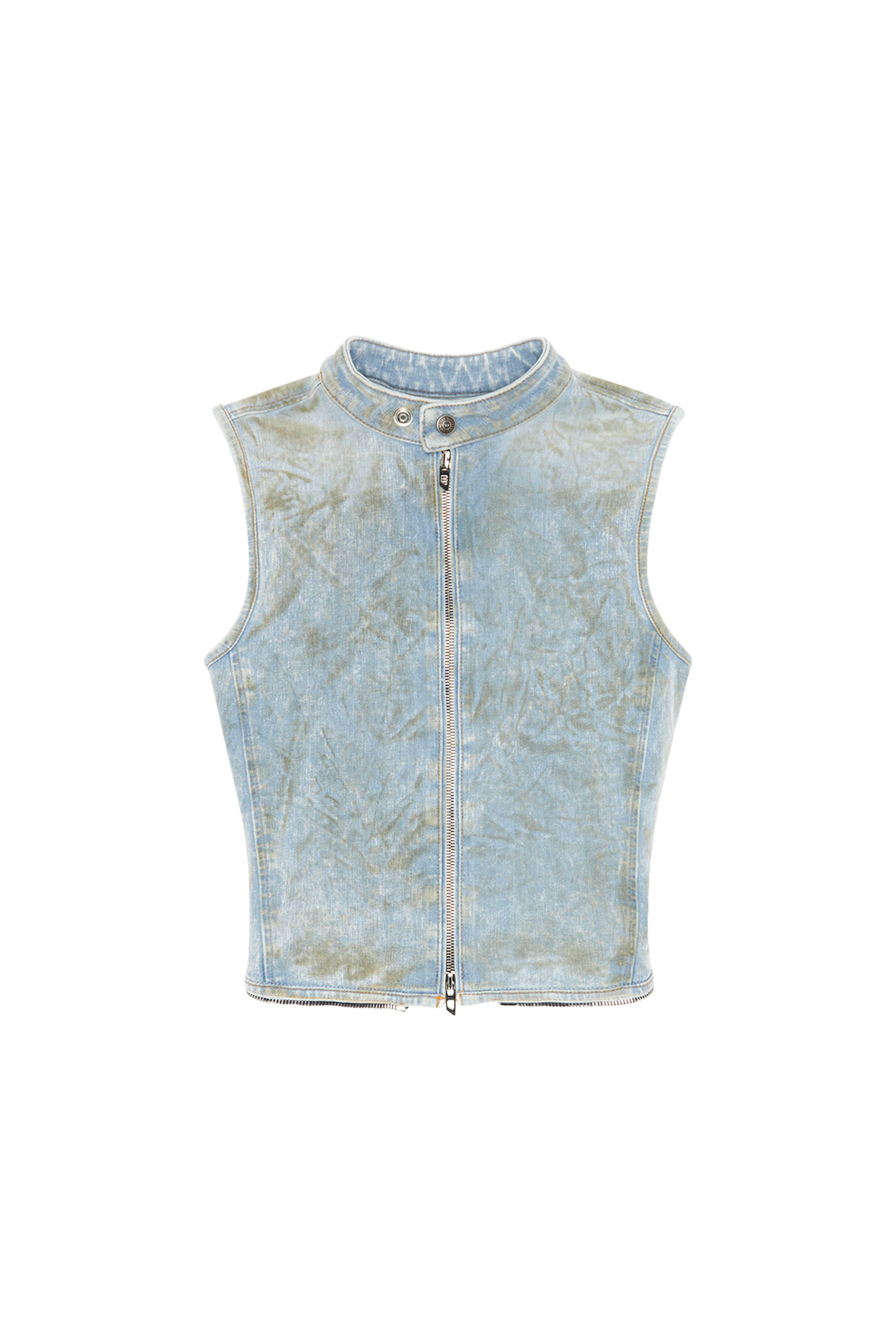 Diesel - DE-NATA-FSE, Top second-skin in denim con dettagli biker Donna in Blu - 2