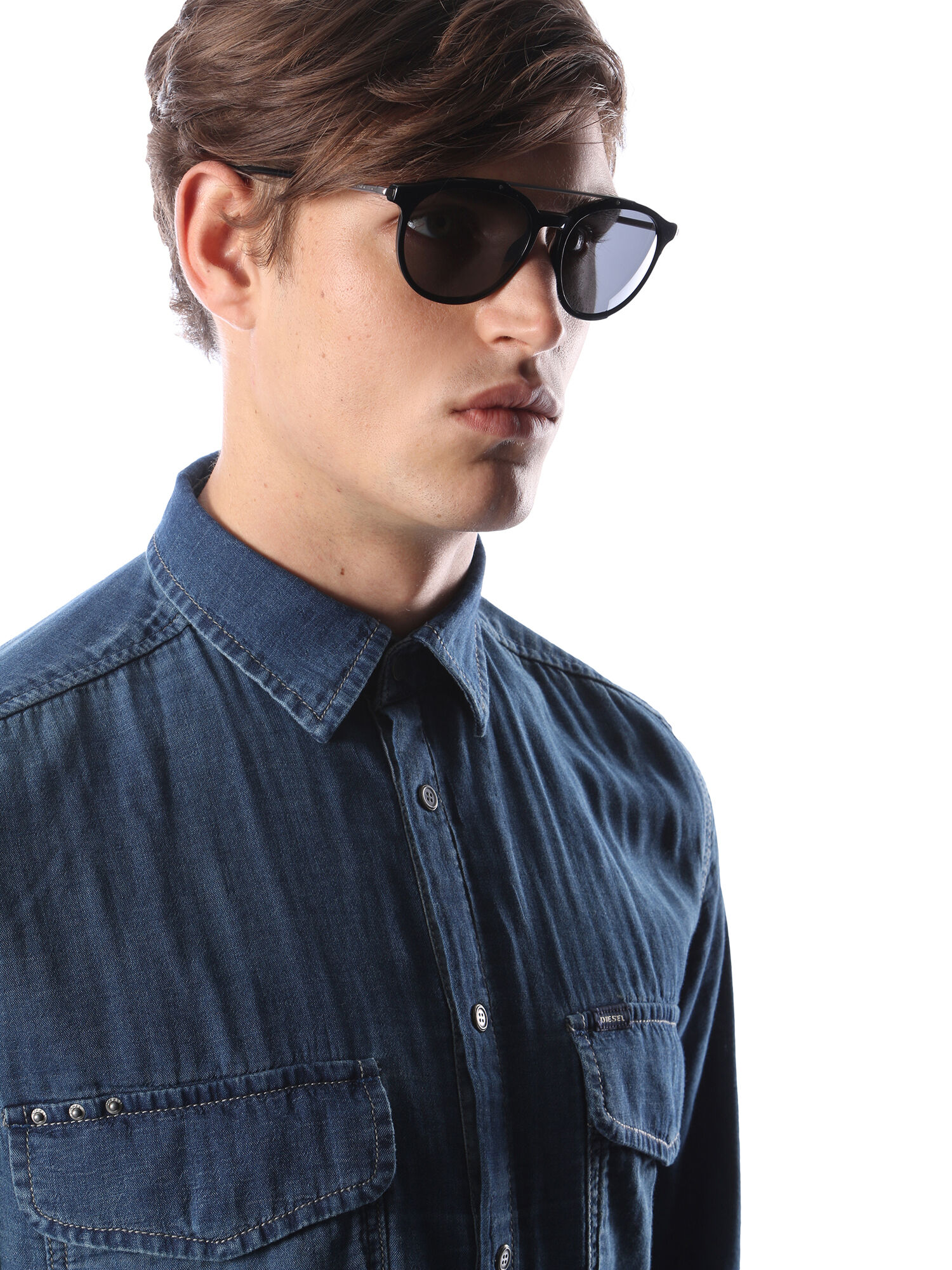 Diesel - DM0188, Occhiali vintage con dettagli in metallo Unisex in Nero - 4