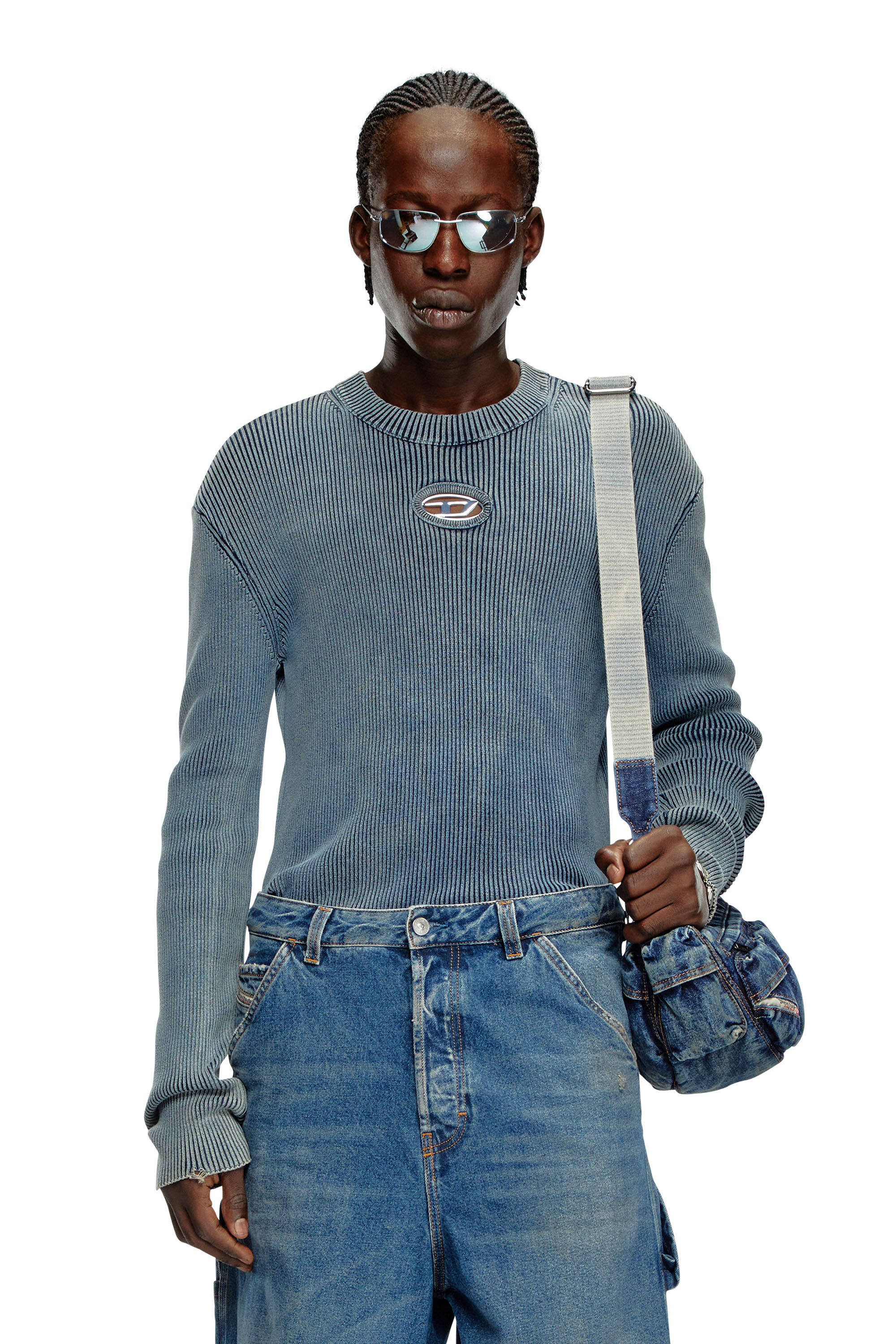 Maglia con logo Oval D cut-out Uomo | Blu | Diesel