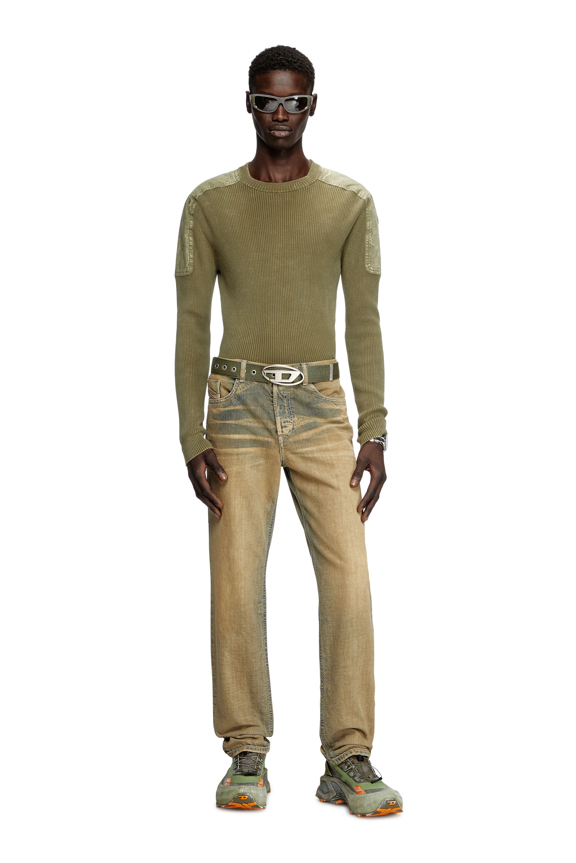 Diesel - K-MARTIN, Maglia con spalle a contrasto Uomo in Verde - 1