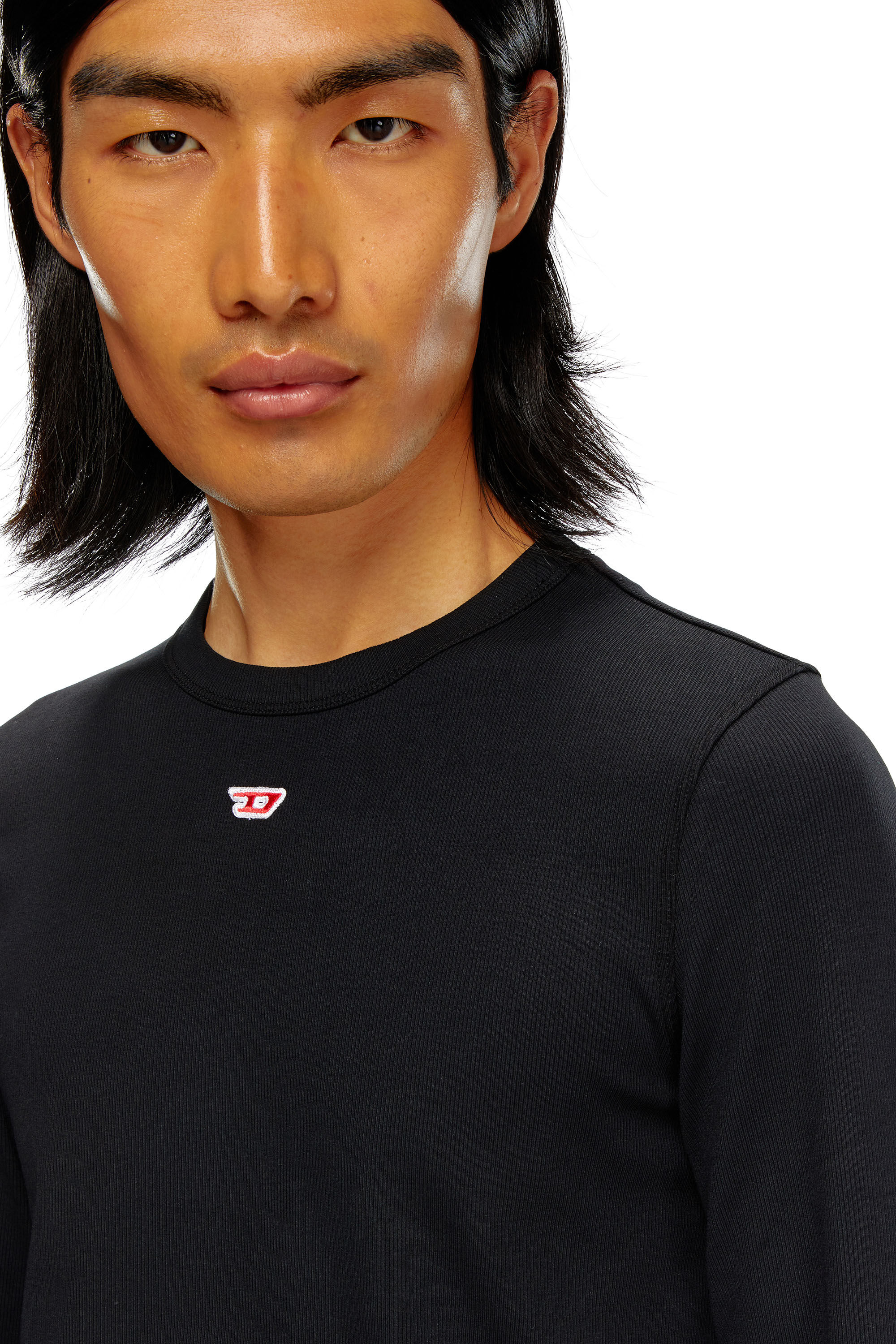 Maglia a maniche lunghe con logo D applicato Uomo Nero Diesel