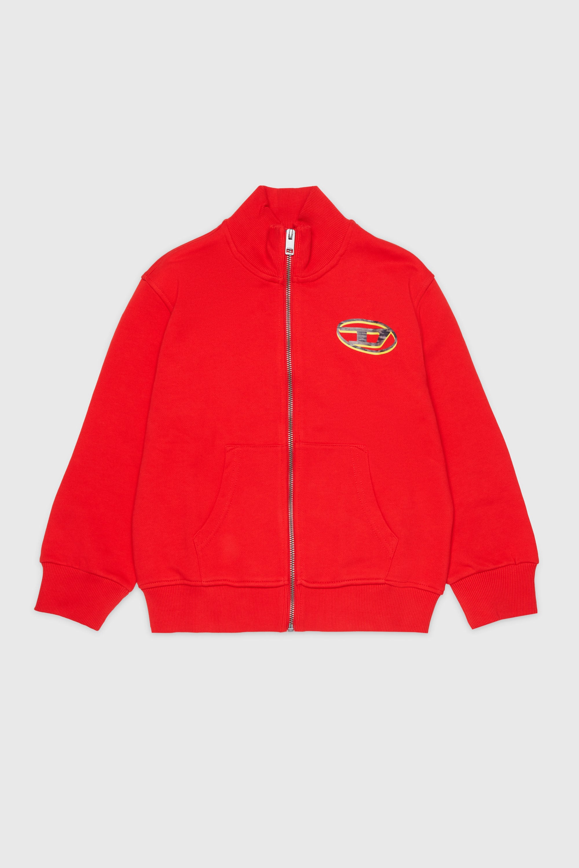 Diesel - SVELLYZIP OVER, Man's Zip-up sweatshirt with two-tone Oval D print in Red - 1