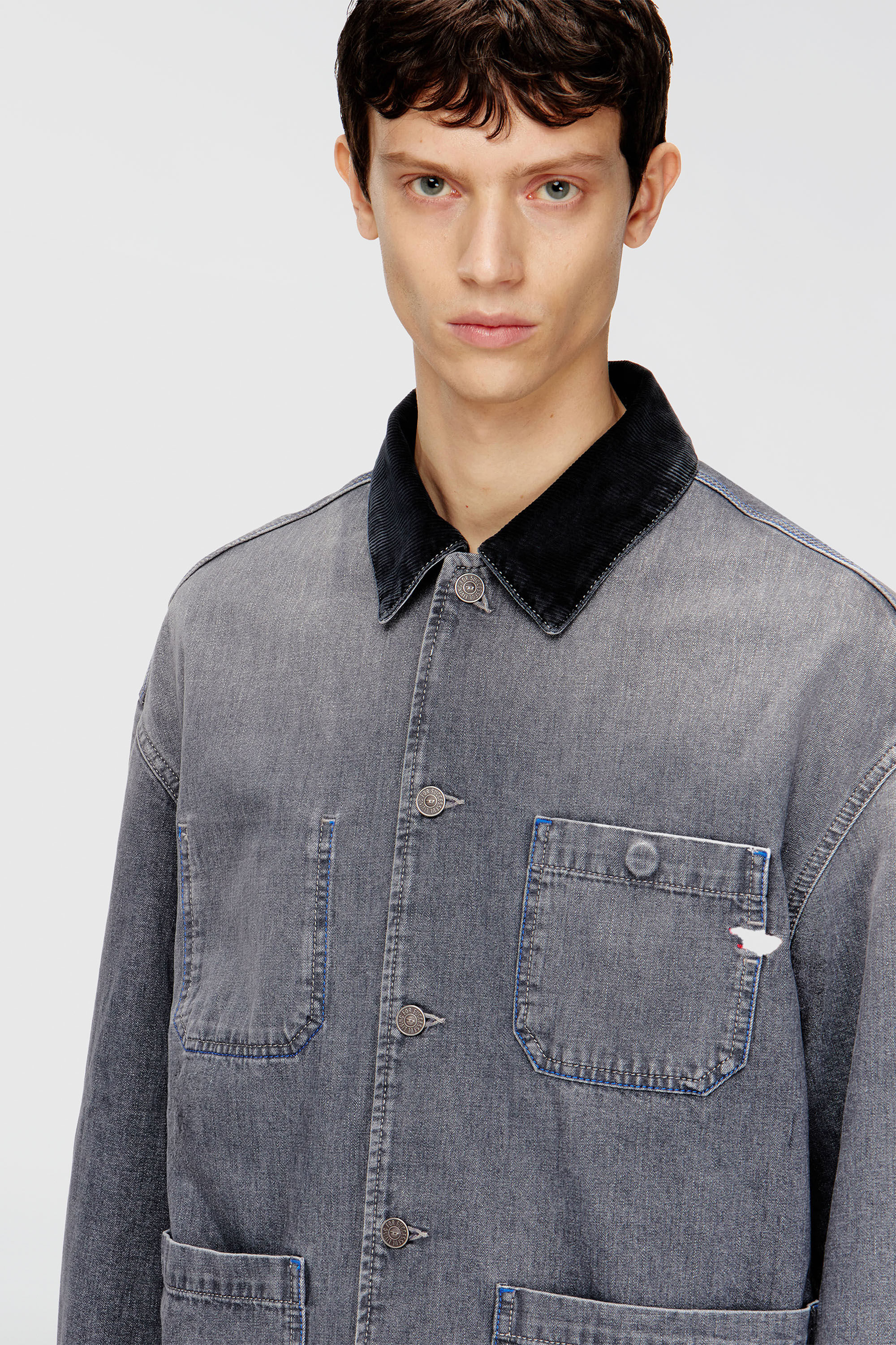 Diesel - D-STACK-U-L, Giacca in denim utility con colletto a contrasto Unisex in Grigio - 5