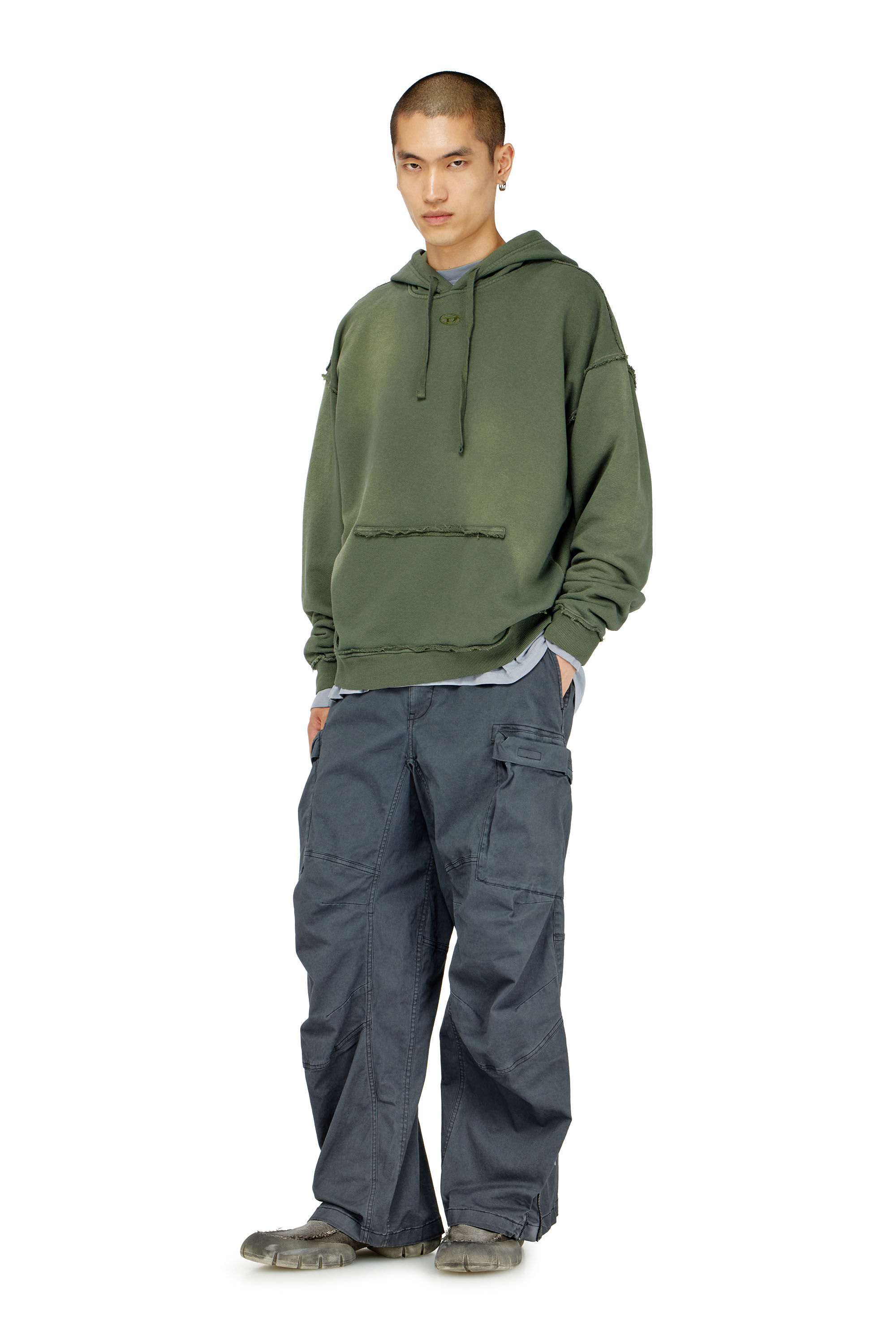 Diesel - S-POCK-HOOD, Hoodie in cotone faded con dettagli sfrangiati Uomo in ToBeDefined - 1