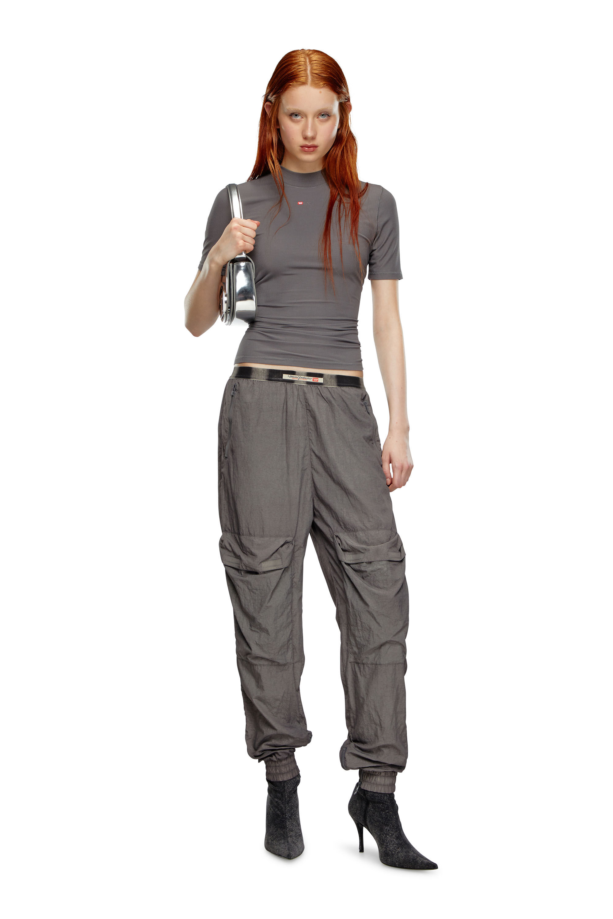 Pantaloni con tasche in nylon sfumato Donna Grigio Diesel