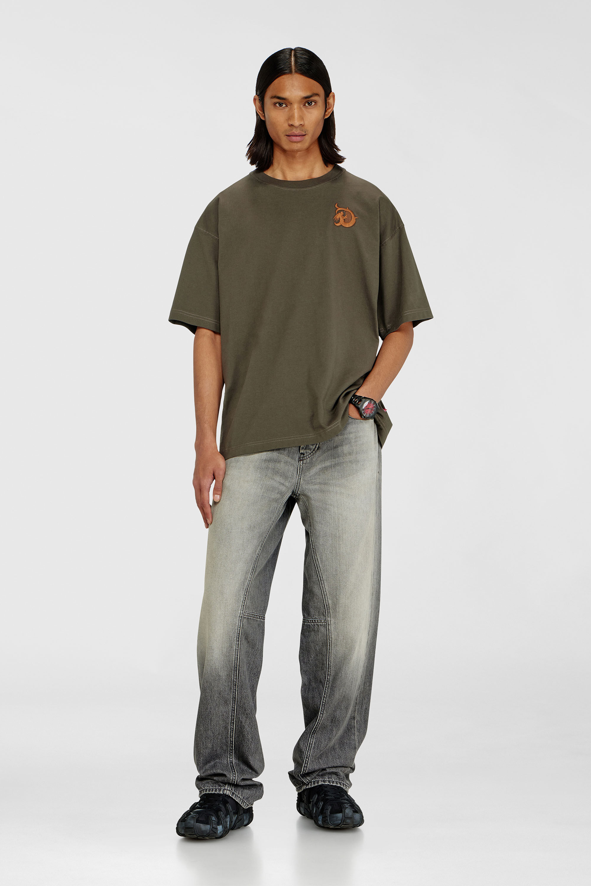 Diesel - T-BOXT-AA11, T-shirt in jersey con stampa flock Uomo in Verde - 1
