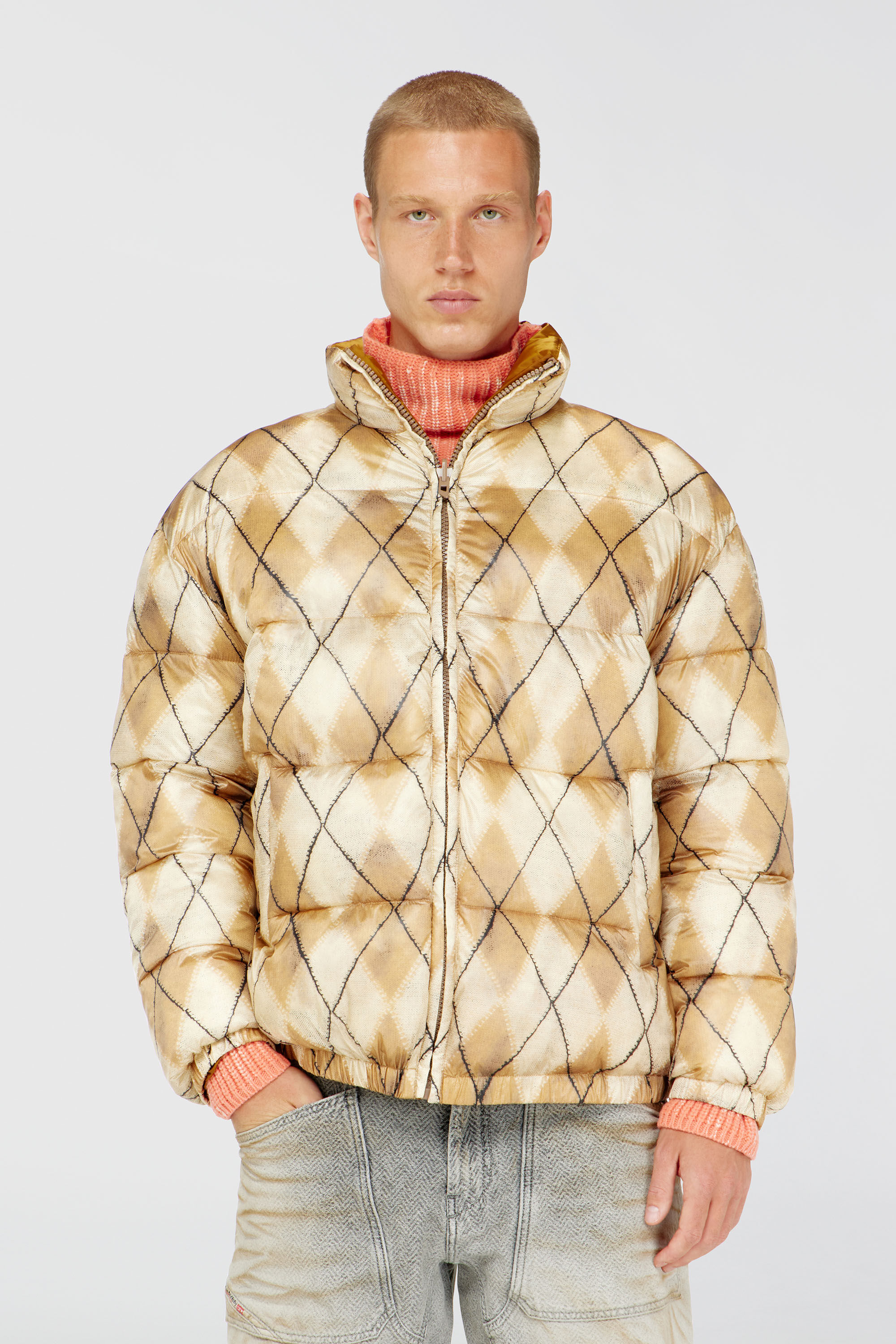 Diesel - W-BOURB-DLCK, Giacca puffer reversibile con stampa argyle Uomo in Multicolor - 3