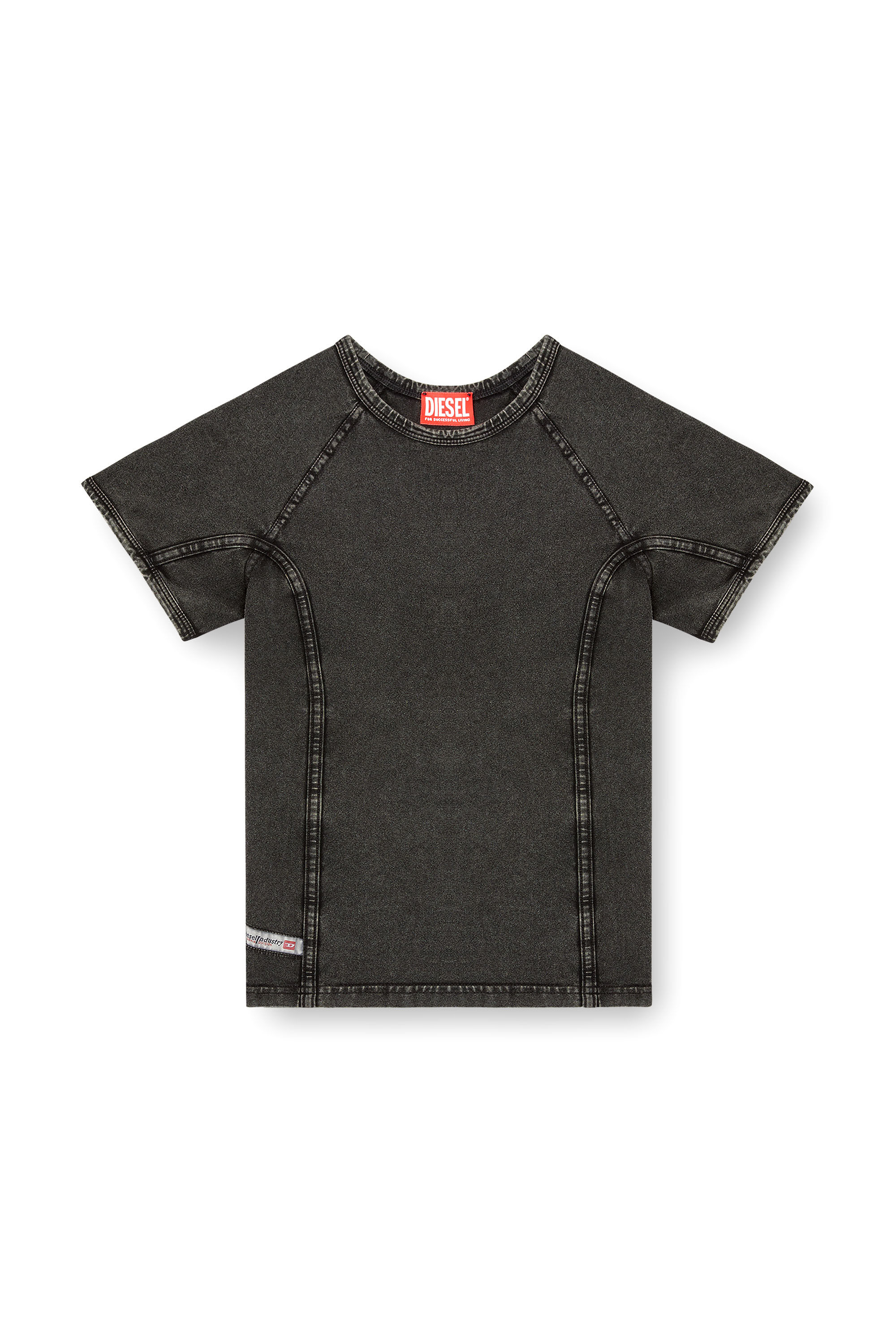 Diesel - T-LYNNE, Top in jersey stretch effetto denim Donna in Nero - 2