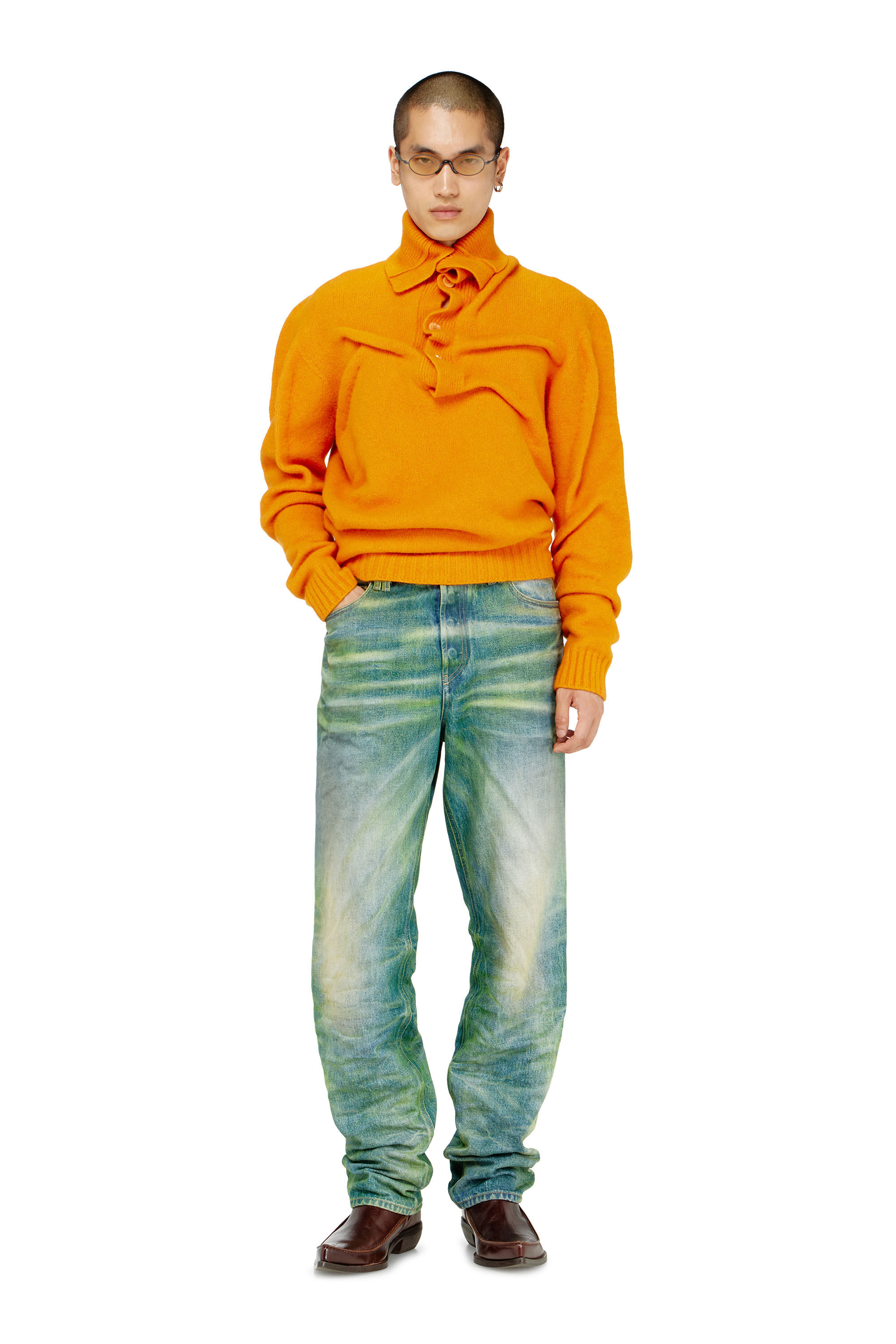 Diesel - K-ANDREW, Maglione con bottoni al collo in maglia cotta effetto stropicciato Uomo in ToBeDefined - 1