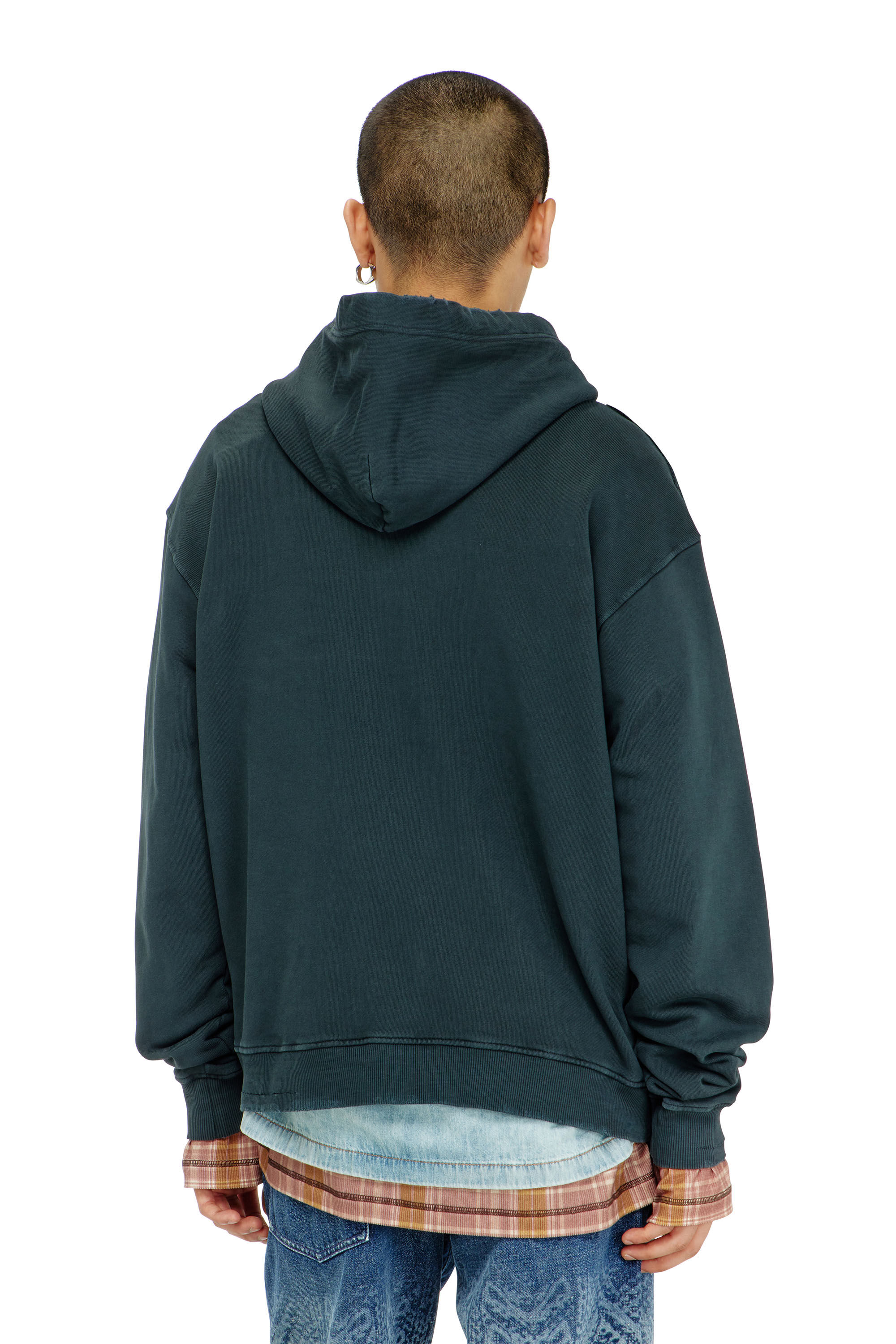 Diesel - S-NORM-HOOD-CRYSTALS, Hoodie con strappi e dettagli in cristallo Uomo in Verde - 4