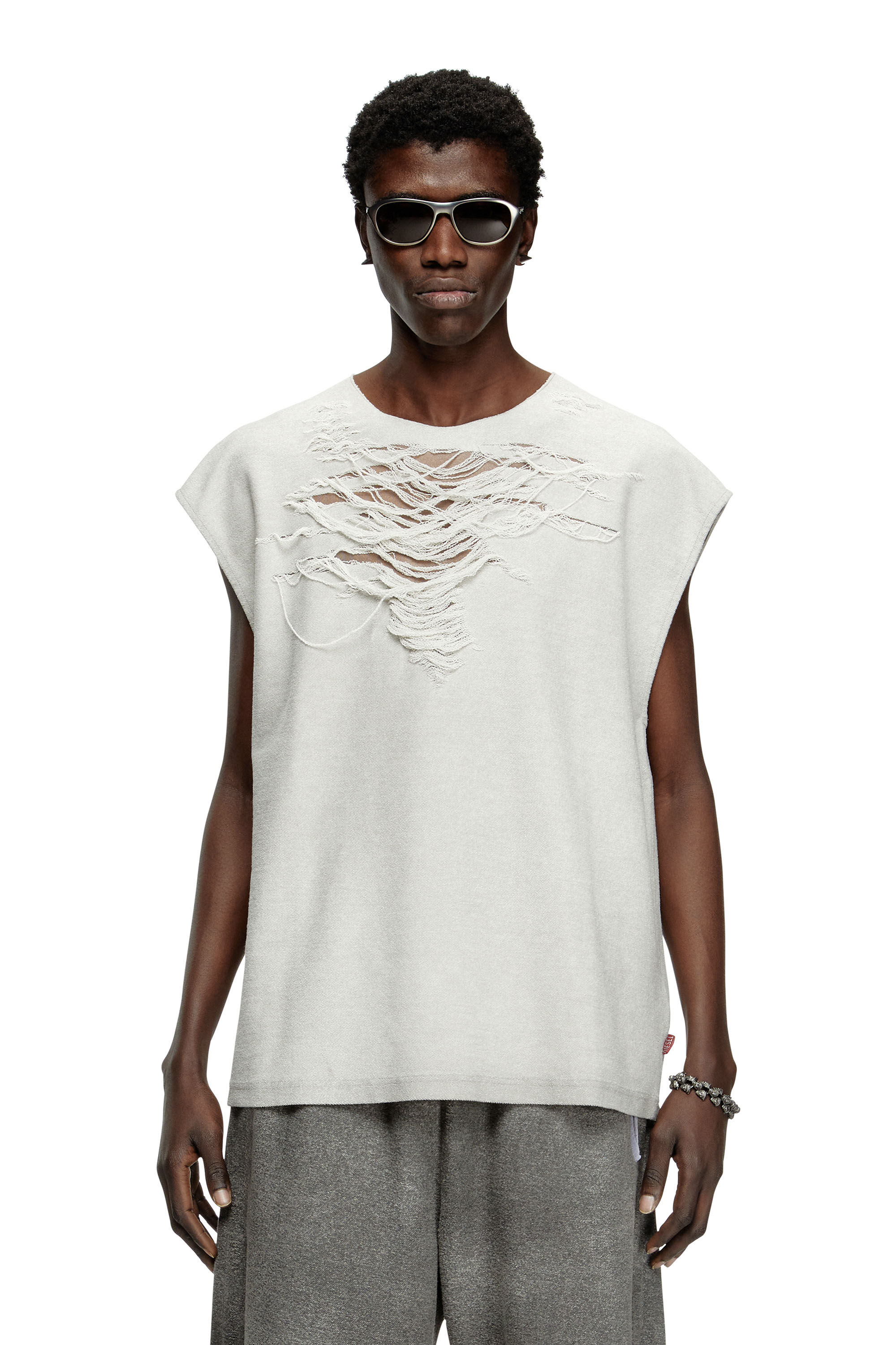 Diesel - S-RUB-SL, Felpa senza maniche con effetto distressed Uomo in Grigio - 3