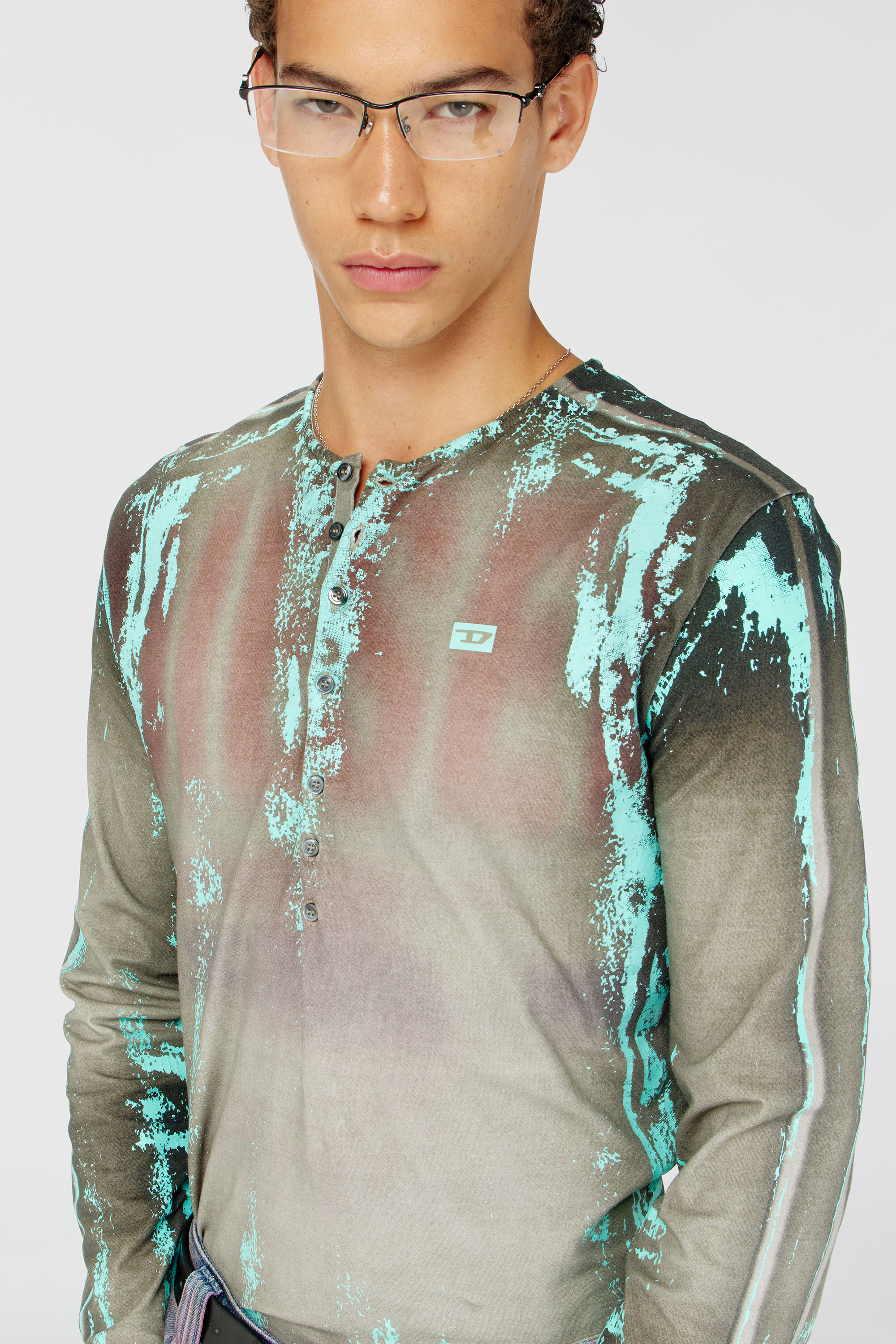Diesel - T-FYNO-ML, Grandad T-shirt in jersey effetto pelle craquel&eacute; Uomo in Multicolor - 5