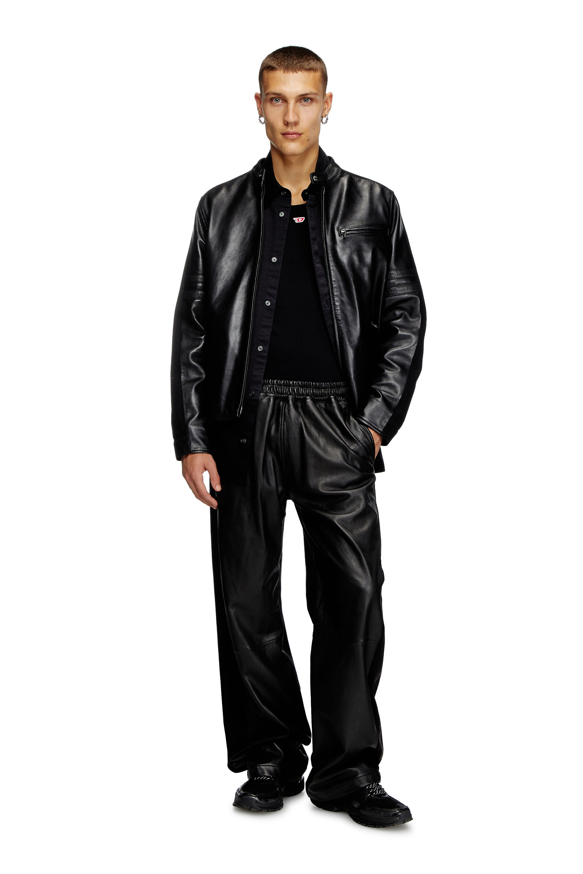 Diesel - P-OCHS, Pantaloni ibridi in denim e pelle Uomo in Nero - 1