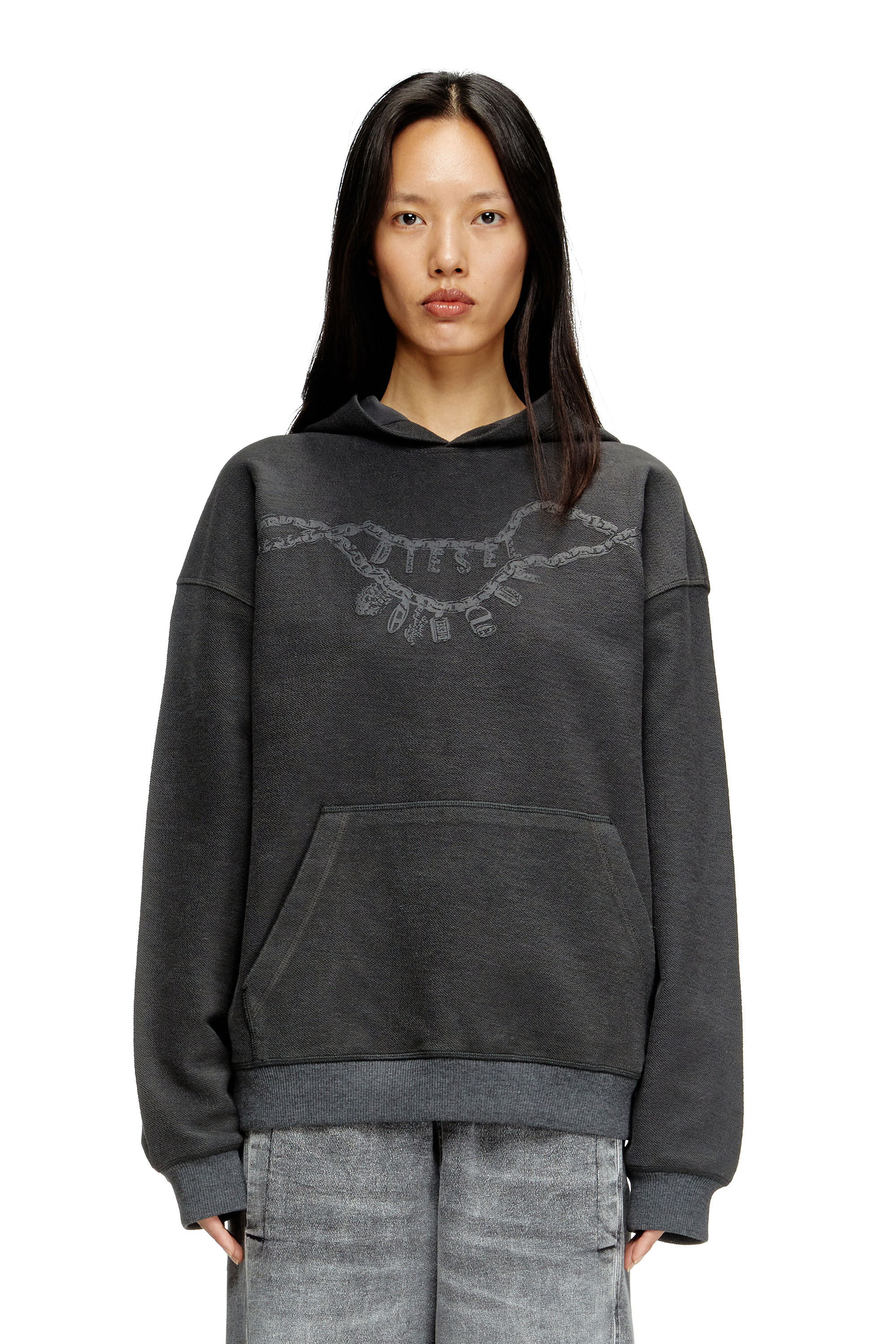 Diesel - S-BOXT-HOOD-HOSHI, Hoodie con stampa collana Unisex in Grigio - 5