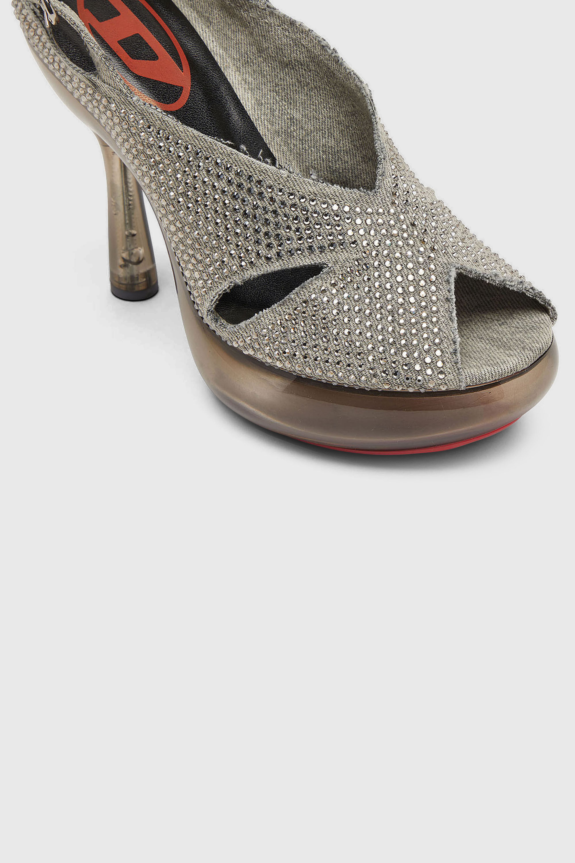 Diesel - D-LAKE PLATFORM SDL, D-Lake-Sandali platform in denim con strass e plexiglass Donna in Grigio - 6