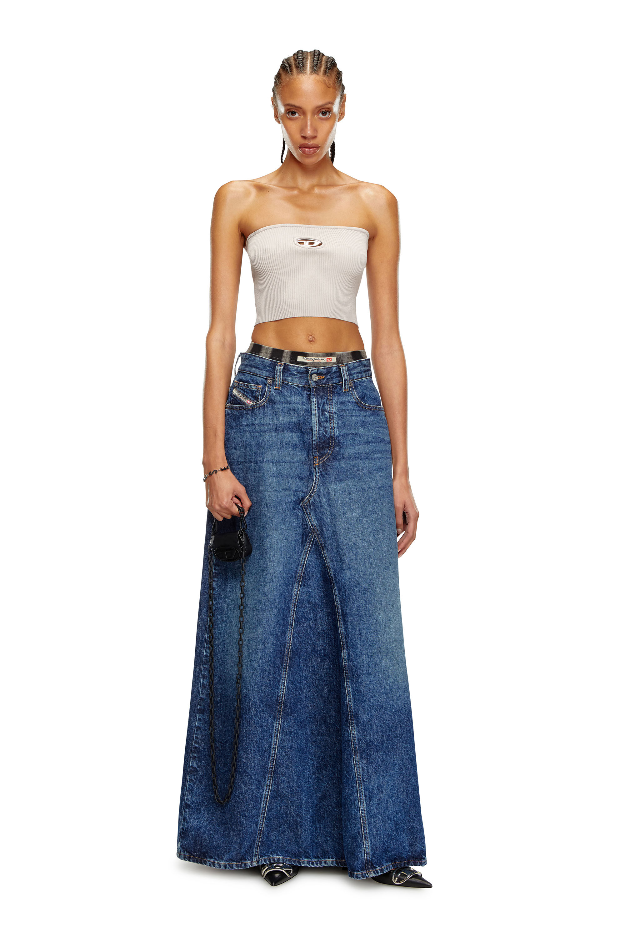 Tシャツ・カットソー DIESEL TOP (A130190DLAX) Top a fascia con logo in metallo Donna | Grigio | Diesel