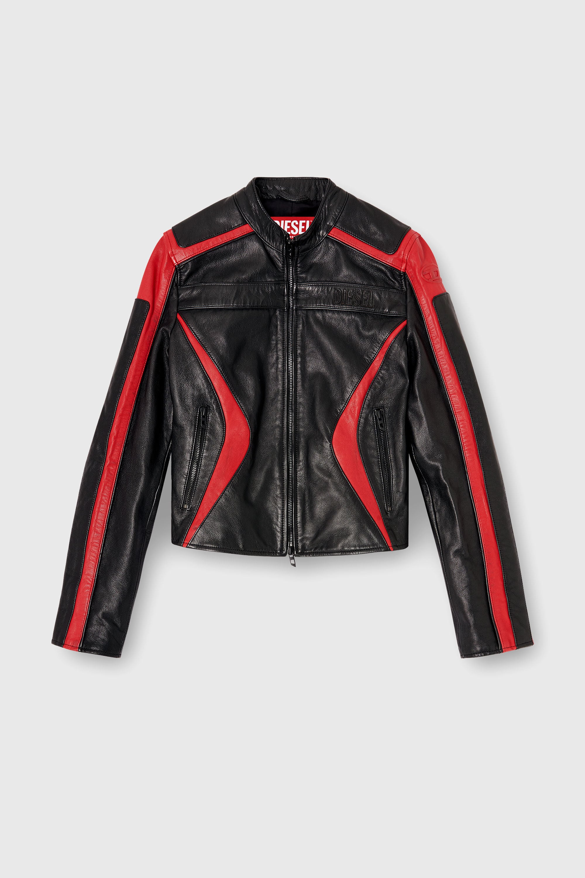 Diesel - L-OVABLE, Giacca biker in pelle color block Donna in Multicolor - 2