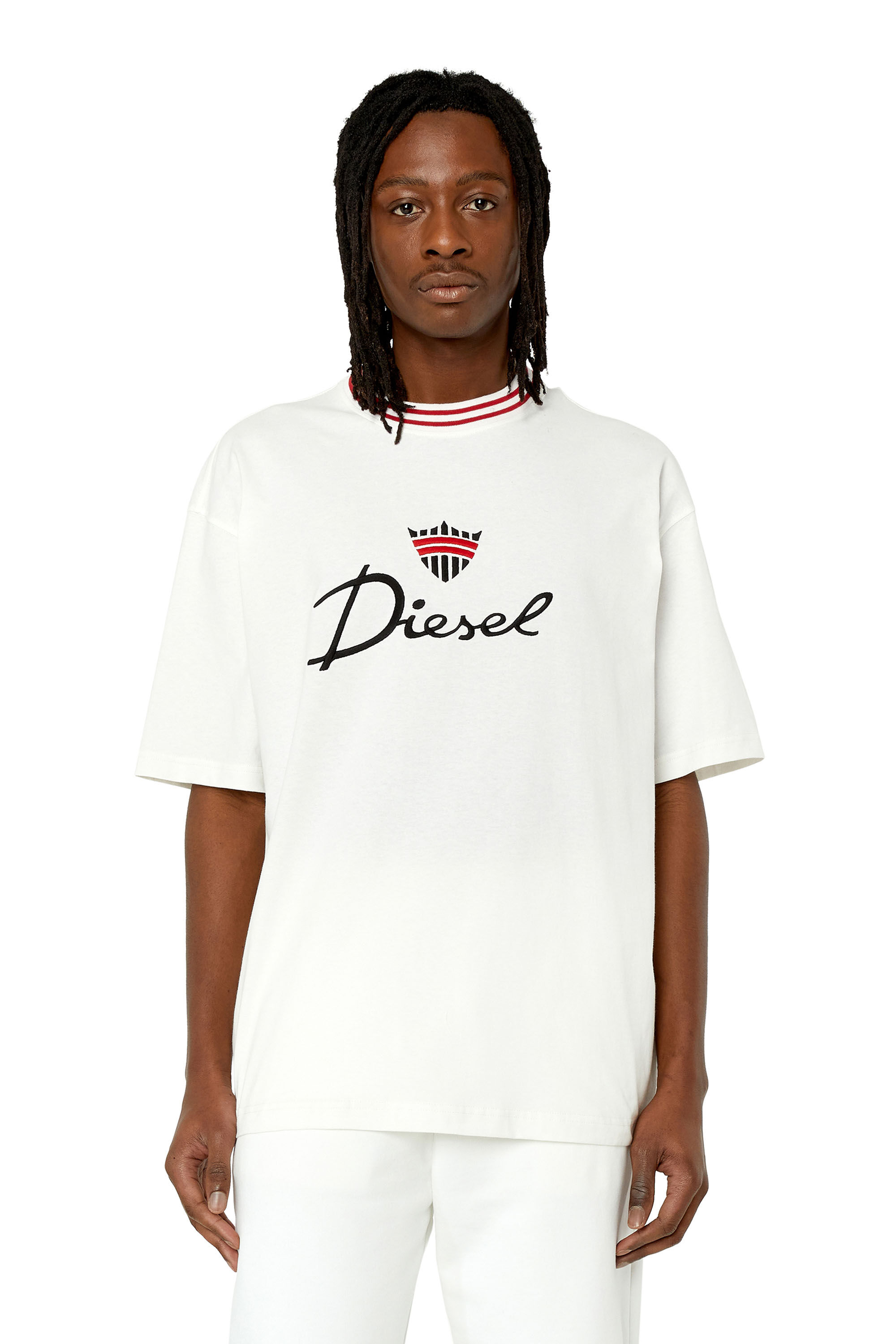 Diesel - T-WASH-G6, T-shirt con logo e corona ricamati Uomo in Bianco - 3