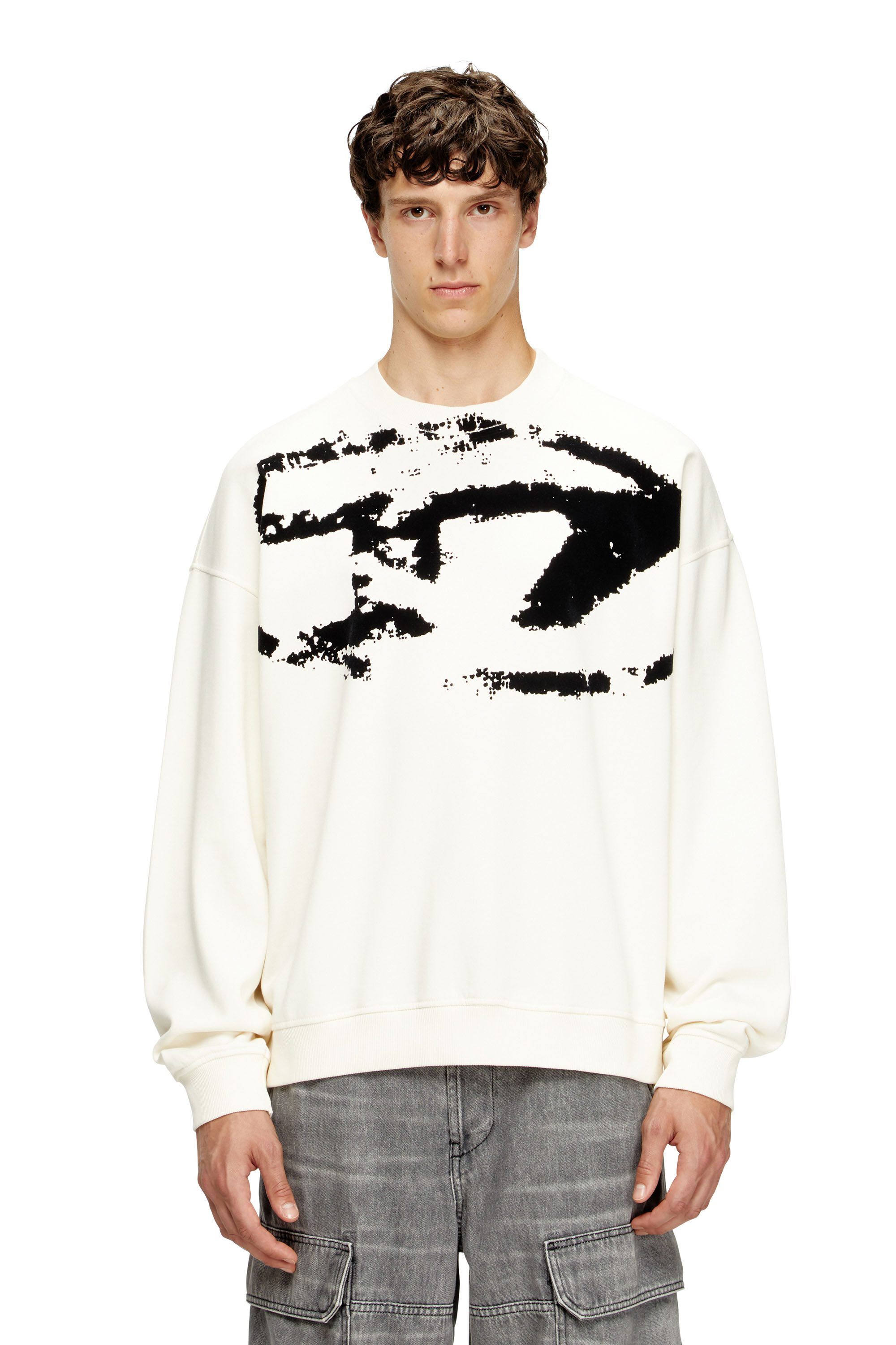 Diesel - S-BOXT-N5, Felpa con stampa distressed floccata Uomo in Bianco - 3