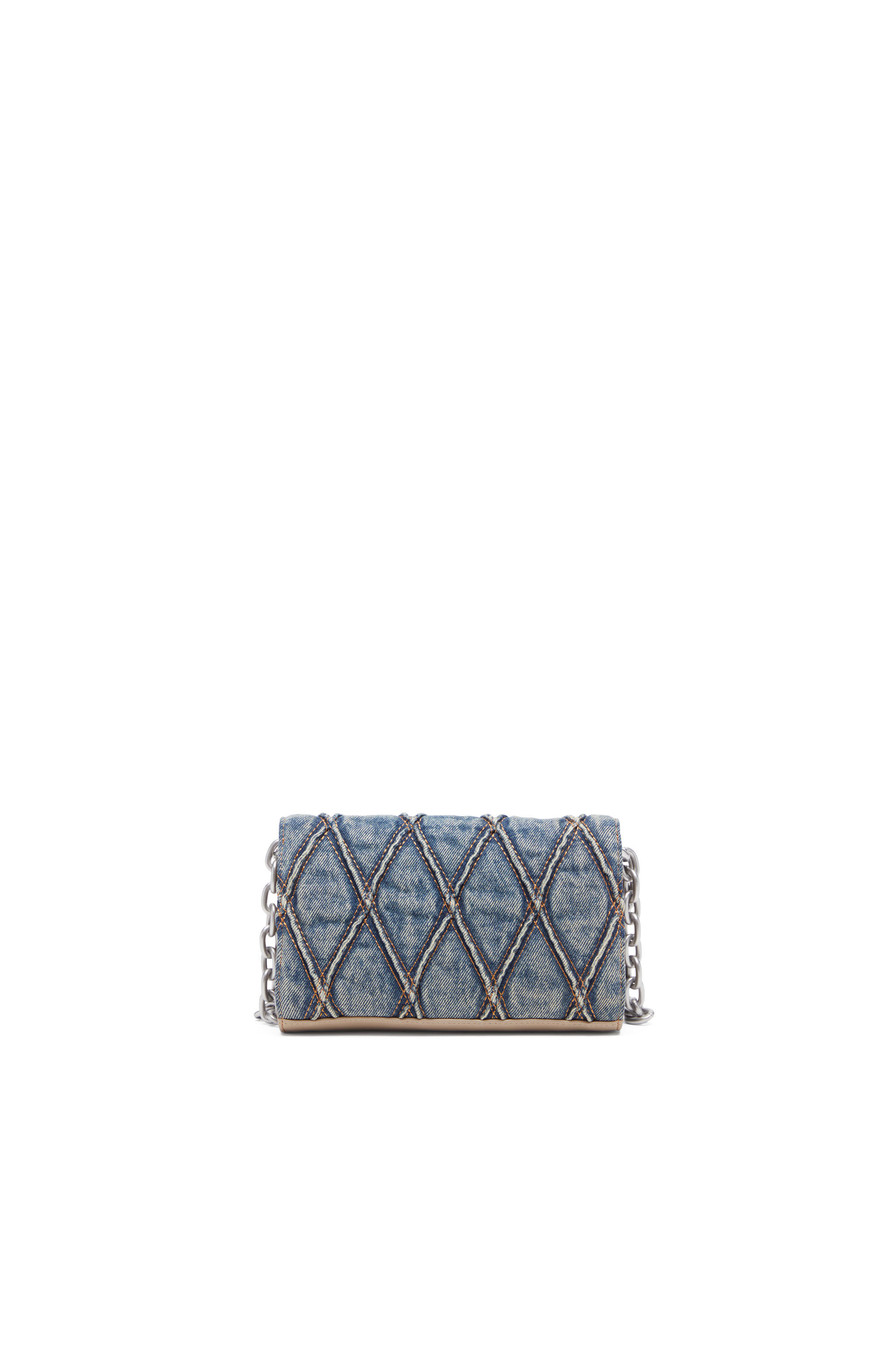 Diesel - CHARM-D WALLET STRAP, Portafoglio con tracolla in denim a rombi Donna in Blu - 2