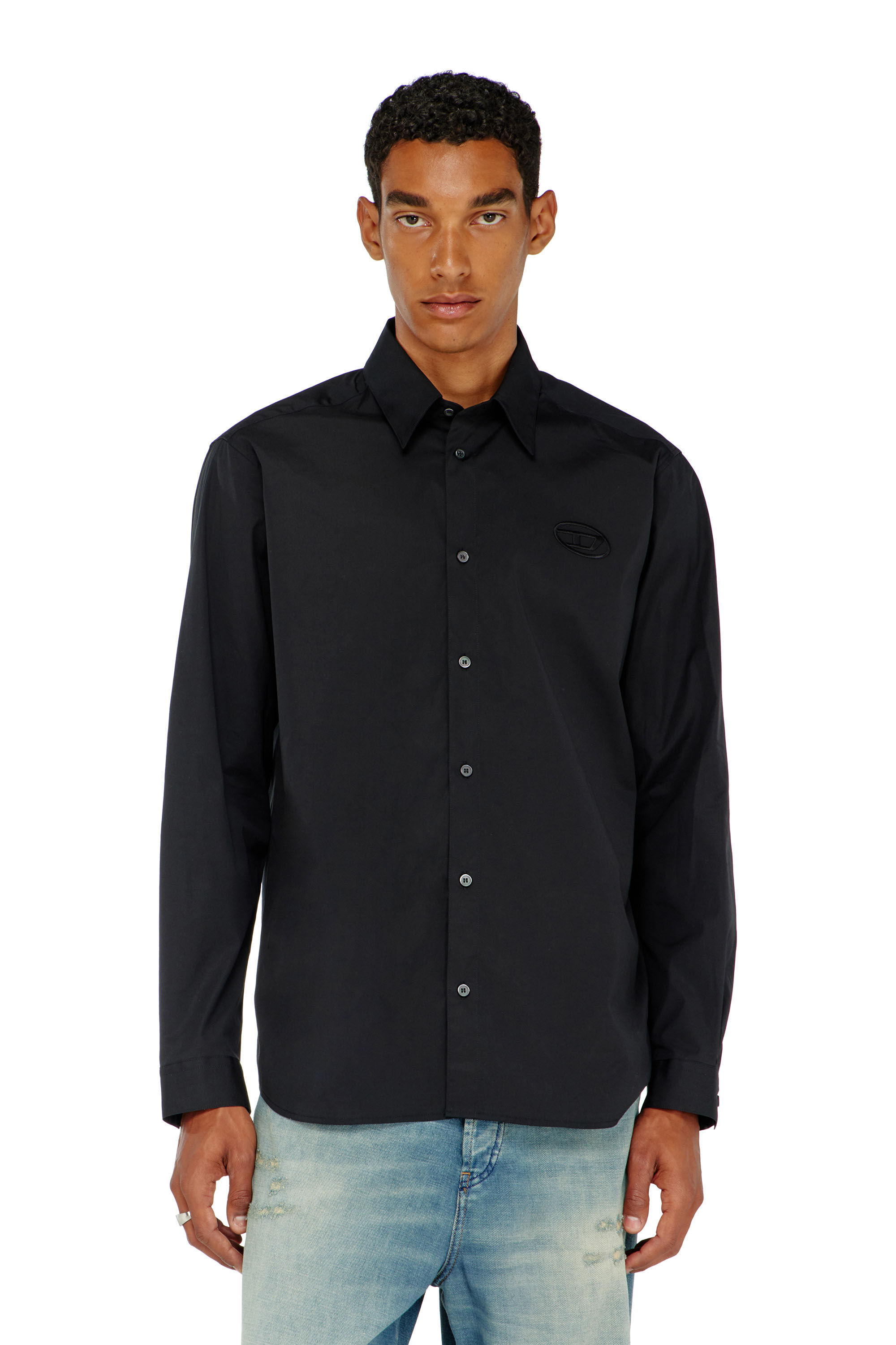Diesel - S-SIMPLY-GSBH, Camicia in popeline elasticizzato con ricamo Uomo in Nero - 3