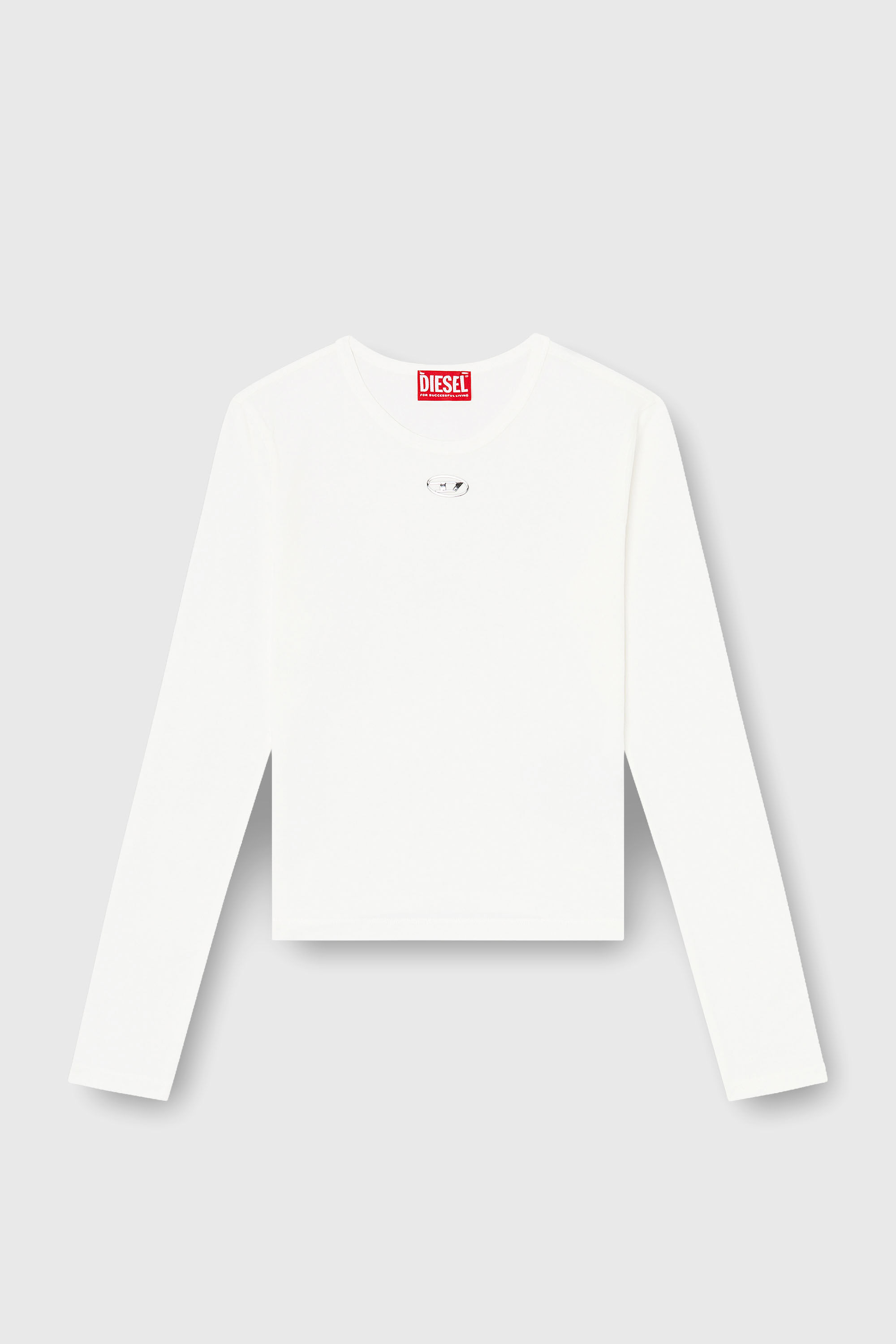 Diesel - T-UNCUTIESLONG-LS-OD, Maglia in cotone con logo Oval D Donna in Bianco - 2