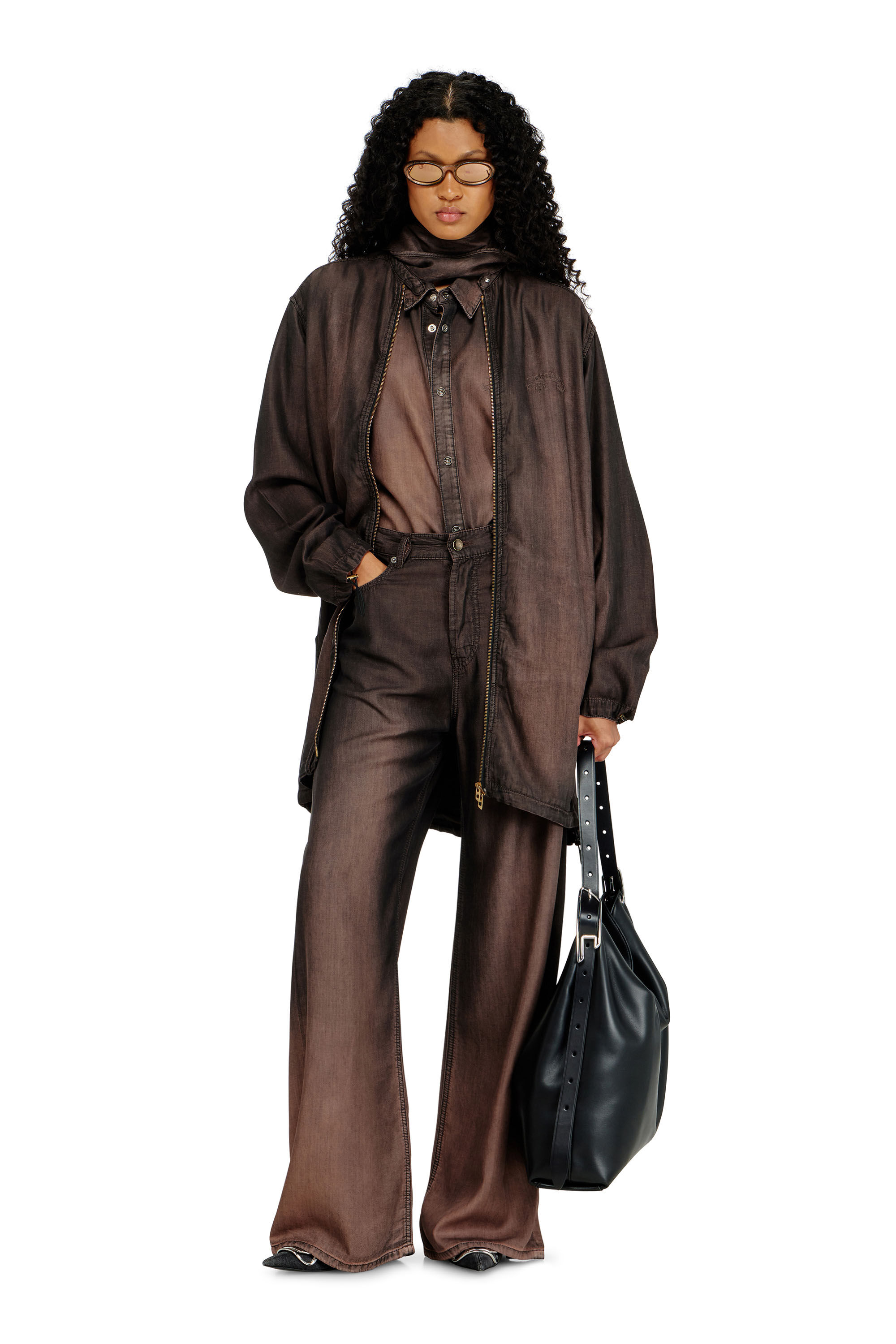 Diesel - DE-TROIT-S, Woman's Light jacket in fluid coated denim in Brown - 1