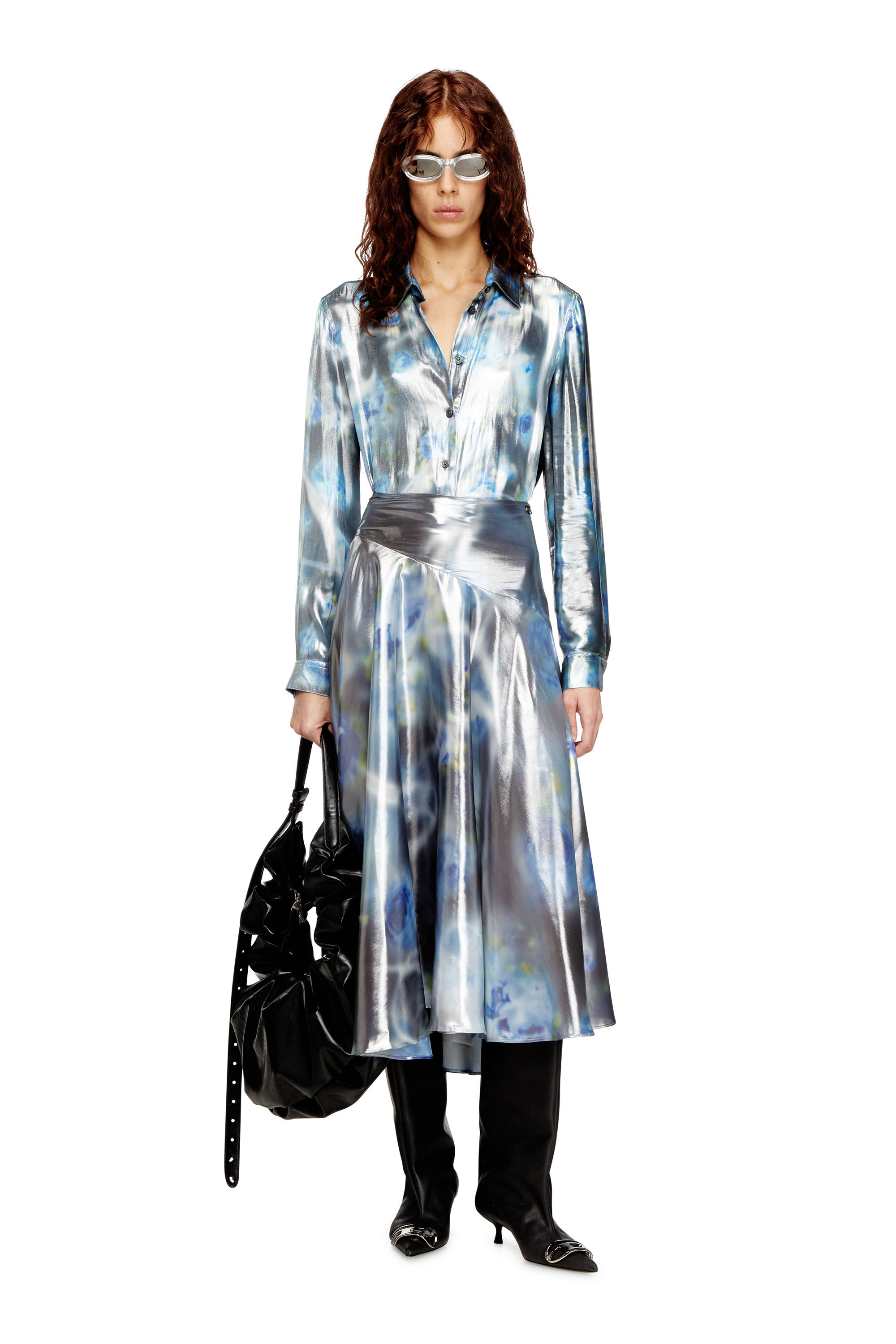 Diesel - O-ZULIE-S2, Camicia effetto metallizzato e rose sfocate Donna in ToBeDefined - 1