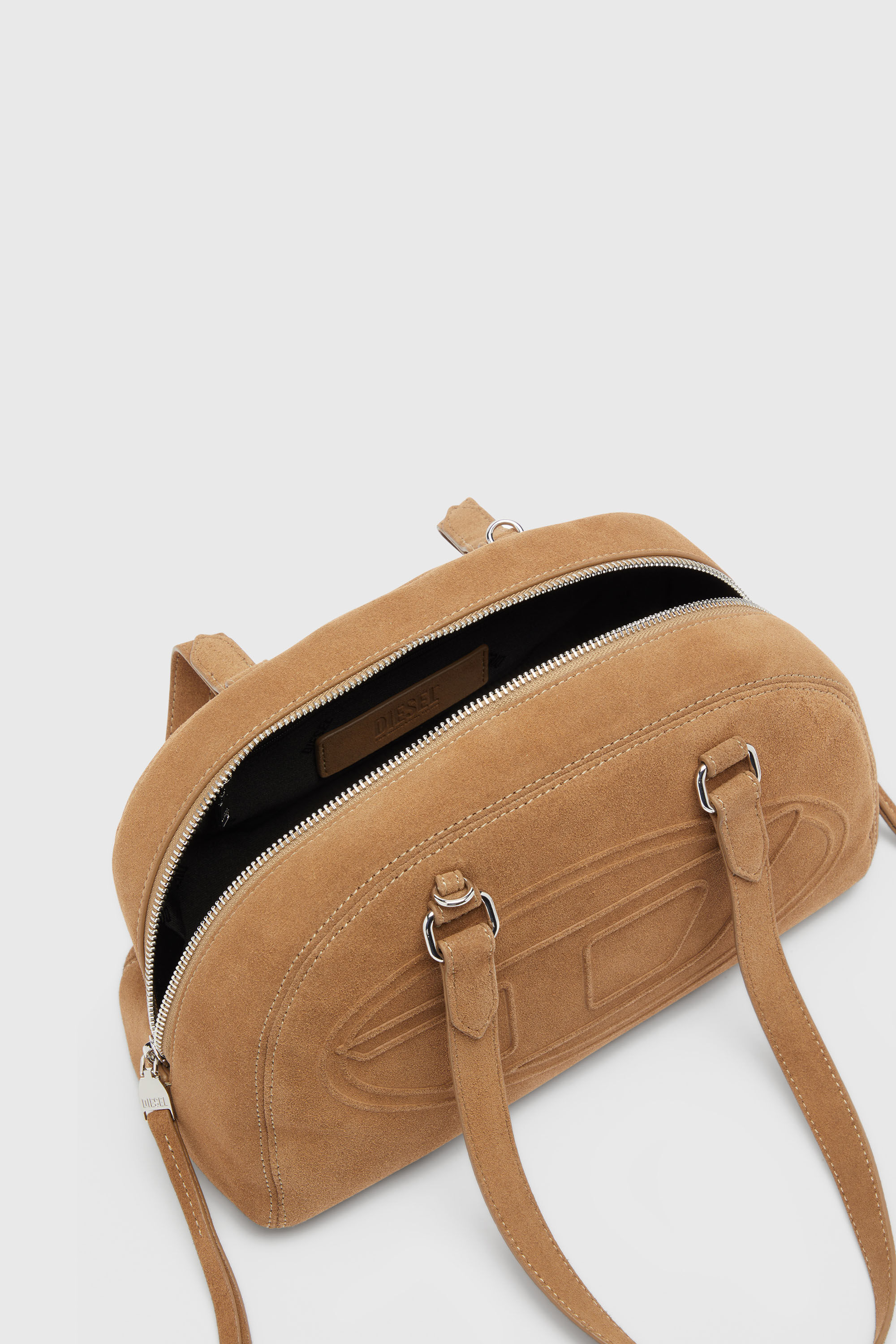 Diesel - 1DR DOME SHOULDER, 1DR Dome- Borsa a spalla scamosciata con Logo Oval D Unisex in Beige - 5