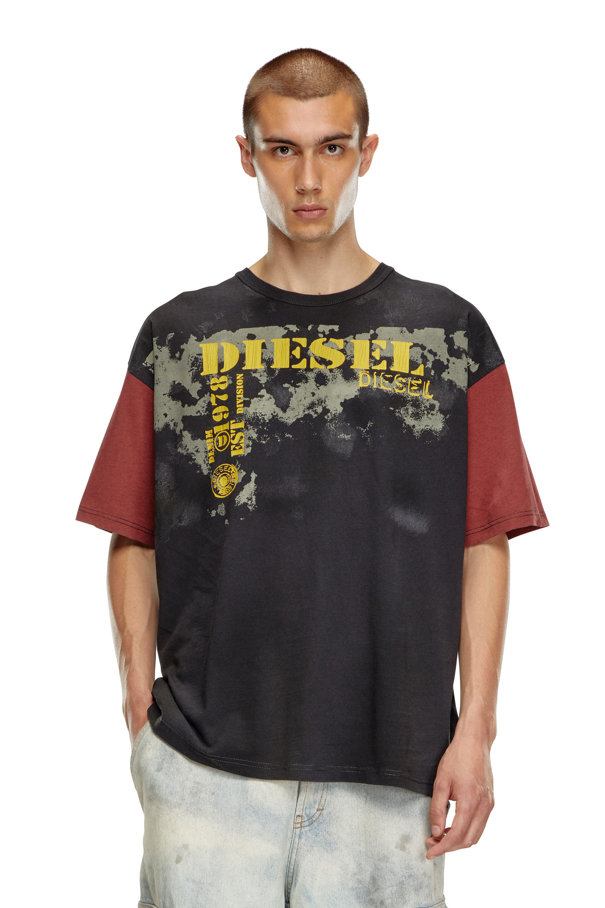 T shirt color block con effetti dirty Uomo Multicolor Diesel