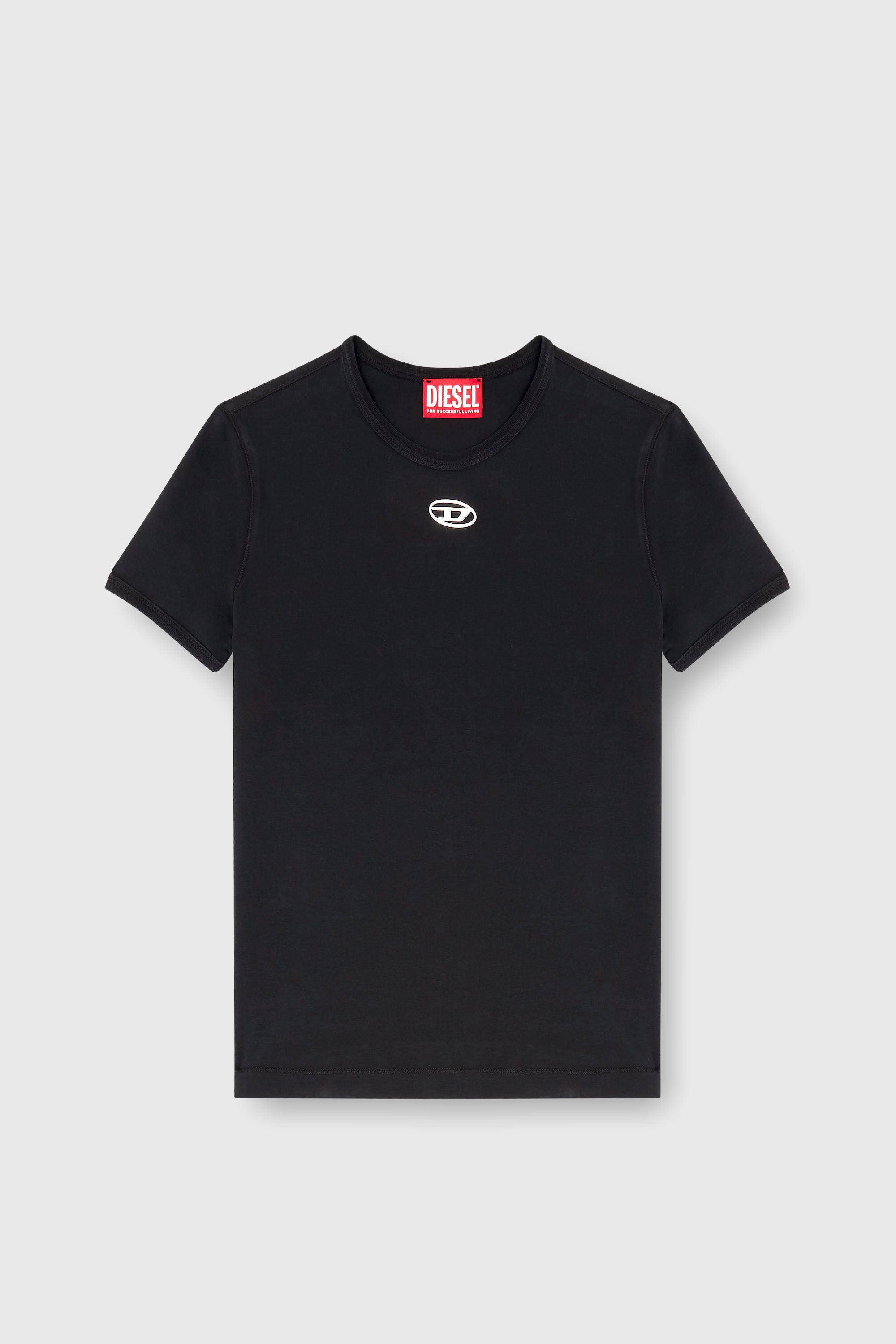 Diesel - T-UNCUTIESLONG-OD, T-shirt slim con Oval D metallico Donna in Nero - 2